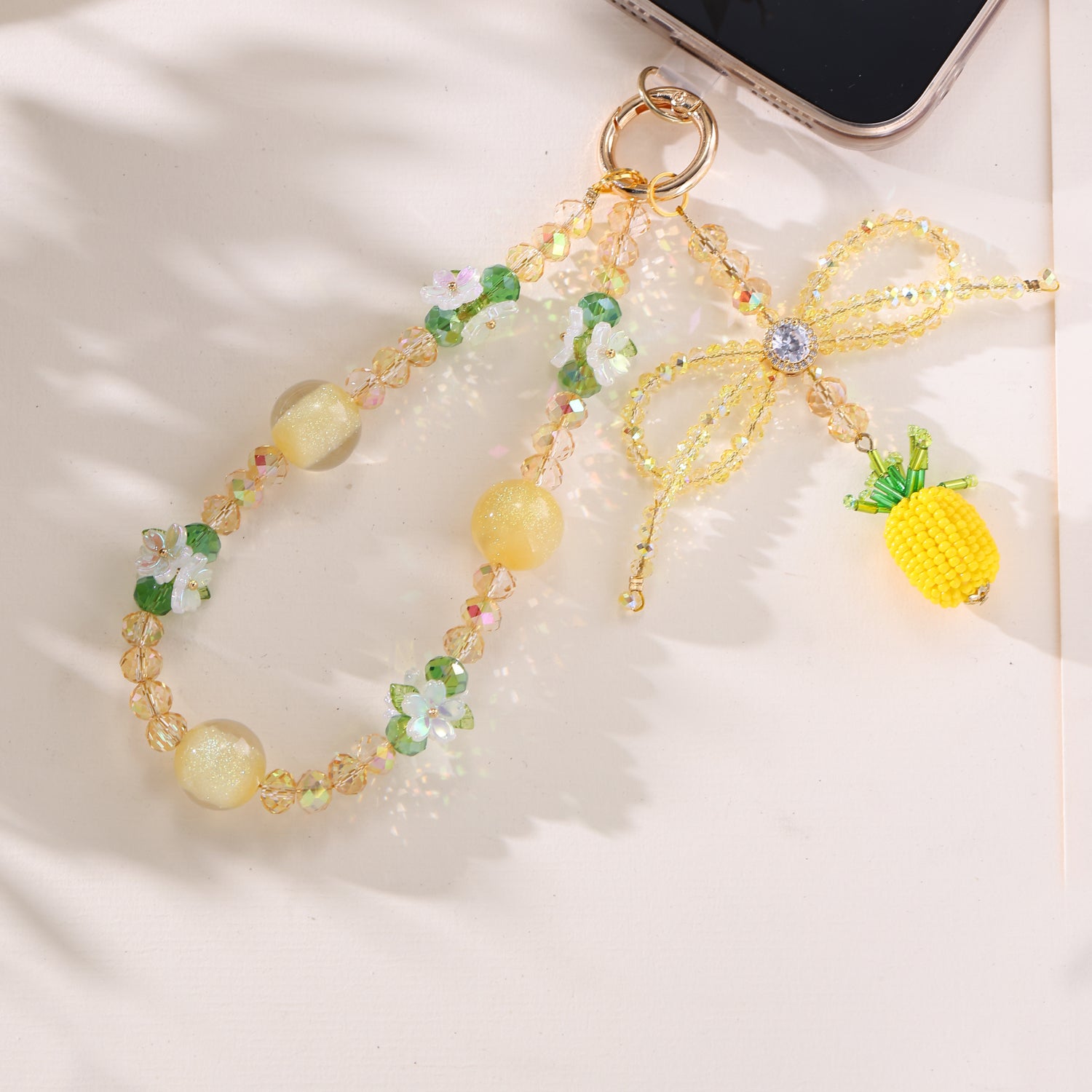 Pineapple Rhinestone Alloy Keychain Wristlet K1507