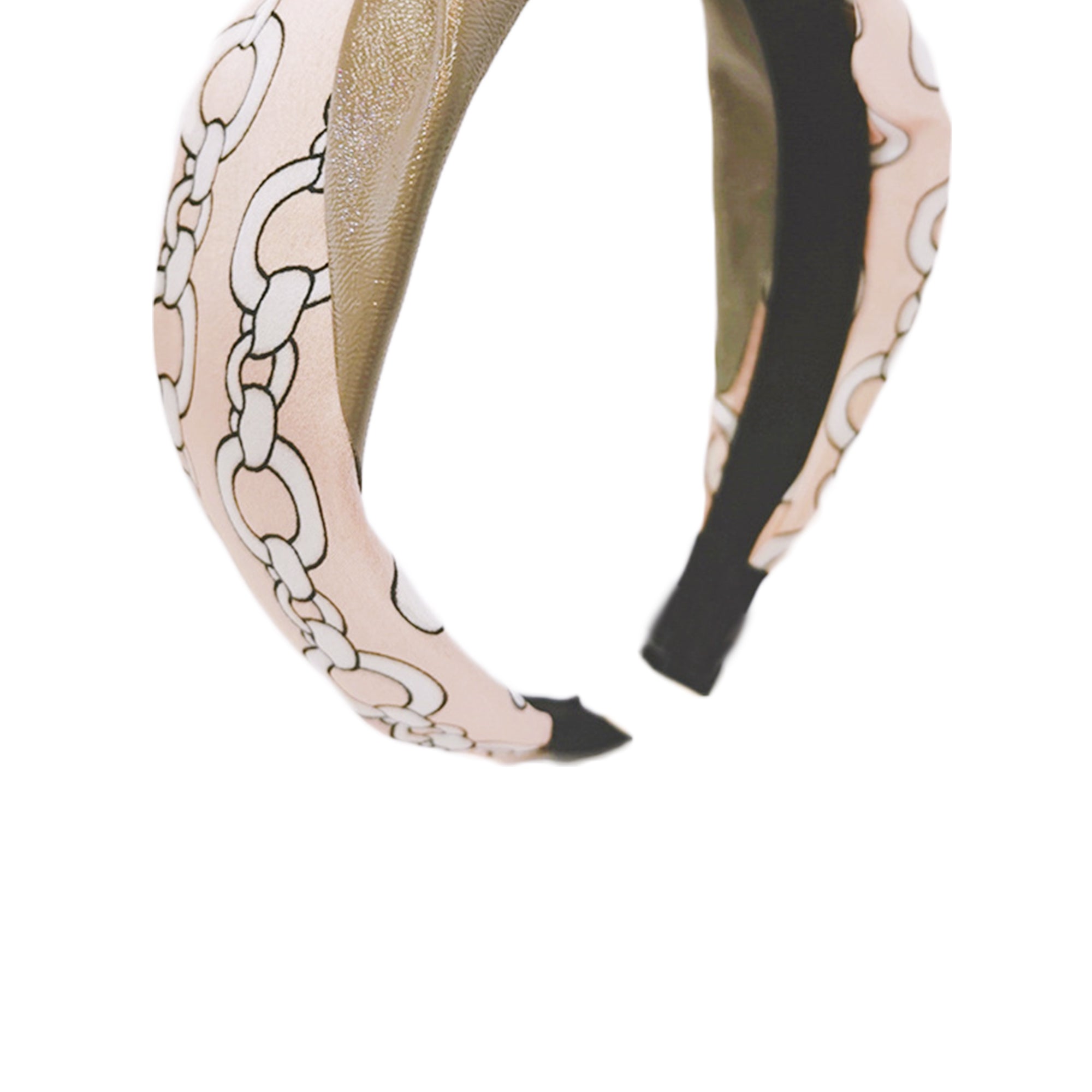 Pu Leather Fabric Chains Printed Headband L2671