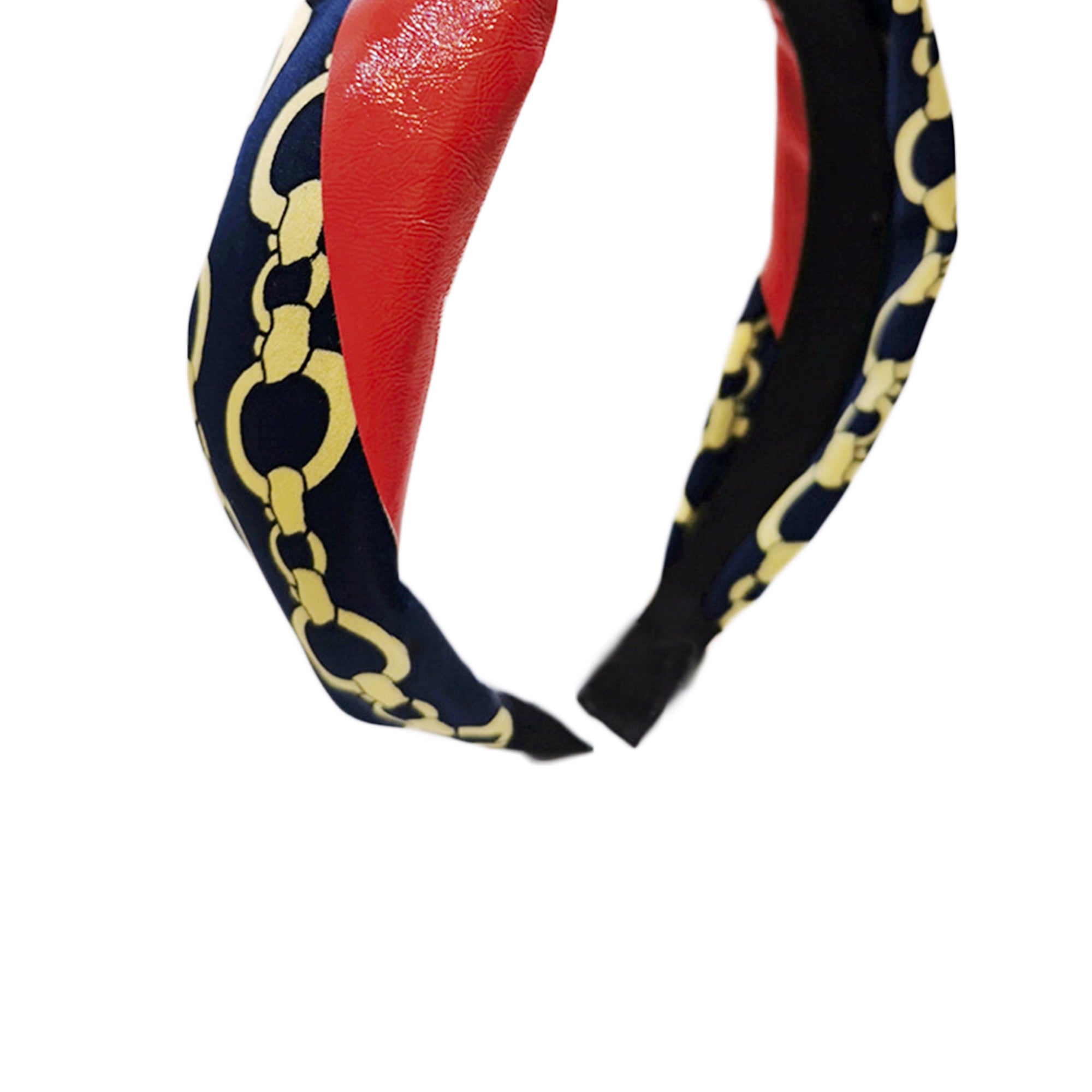 Pu Leather Fabric Chains Printed Headband L2671