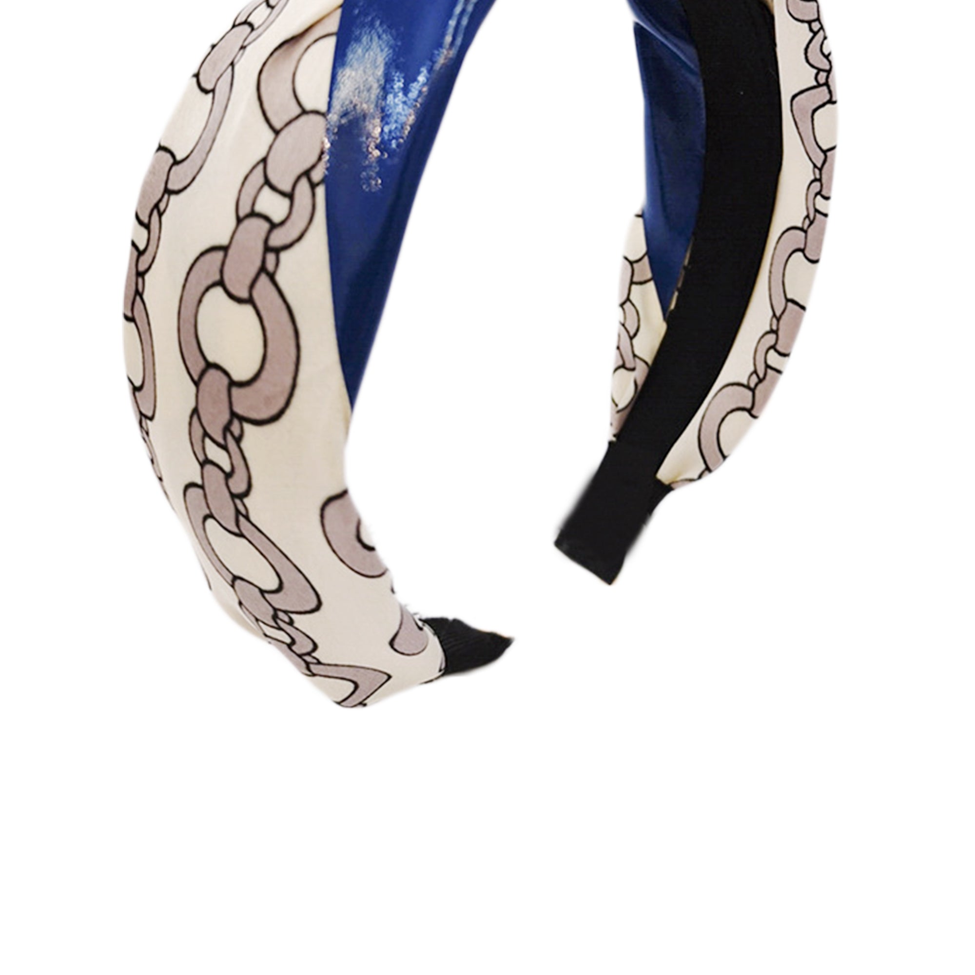 Pu Leather Fabric Chains Printed Headband L2671