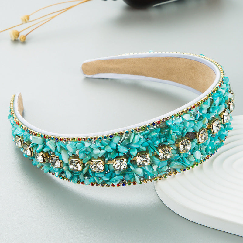 Turquoise Bead Rhinestone Headband L3648