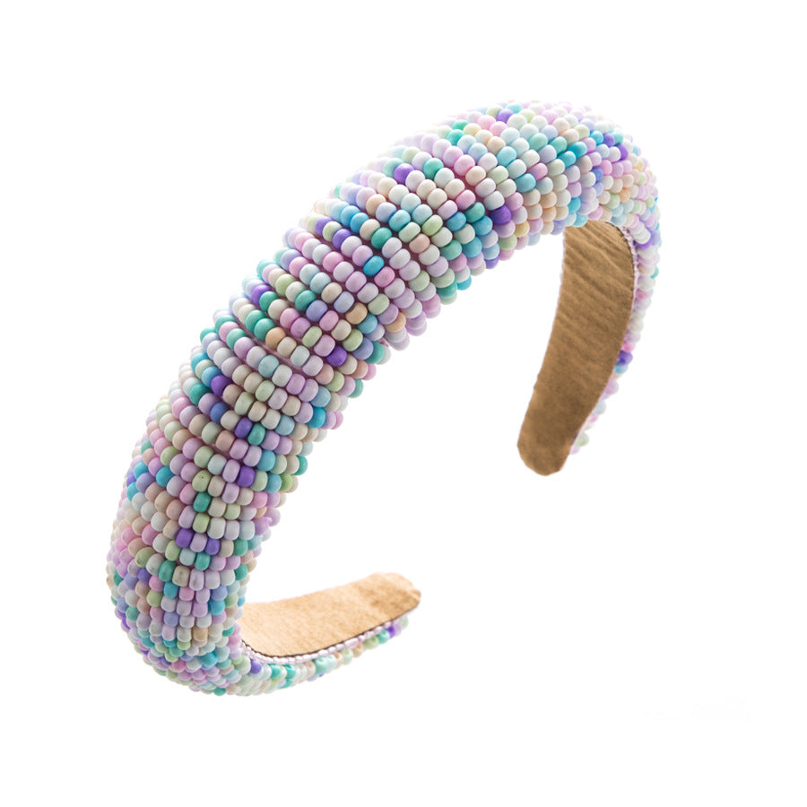 Multicolor Seed Bead Sponge Headband L4293