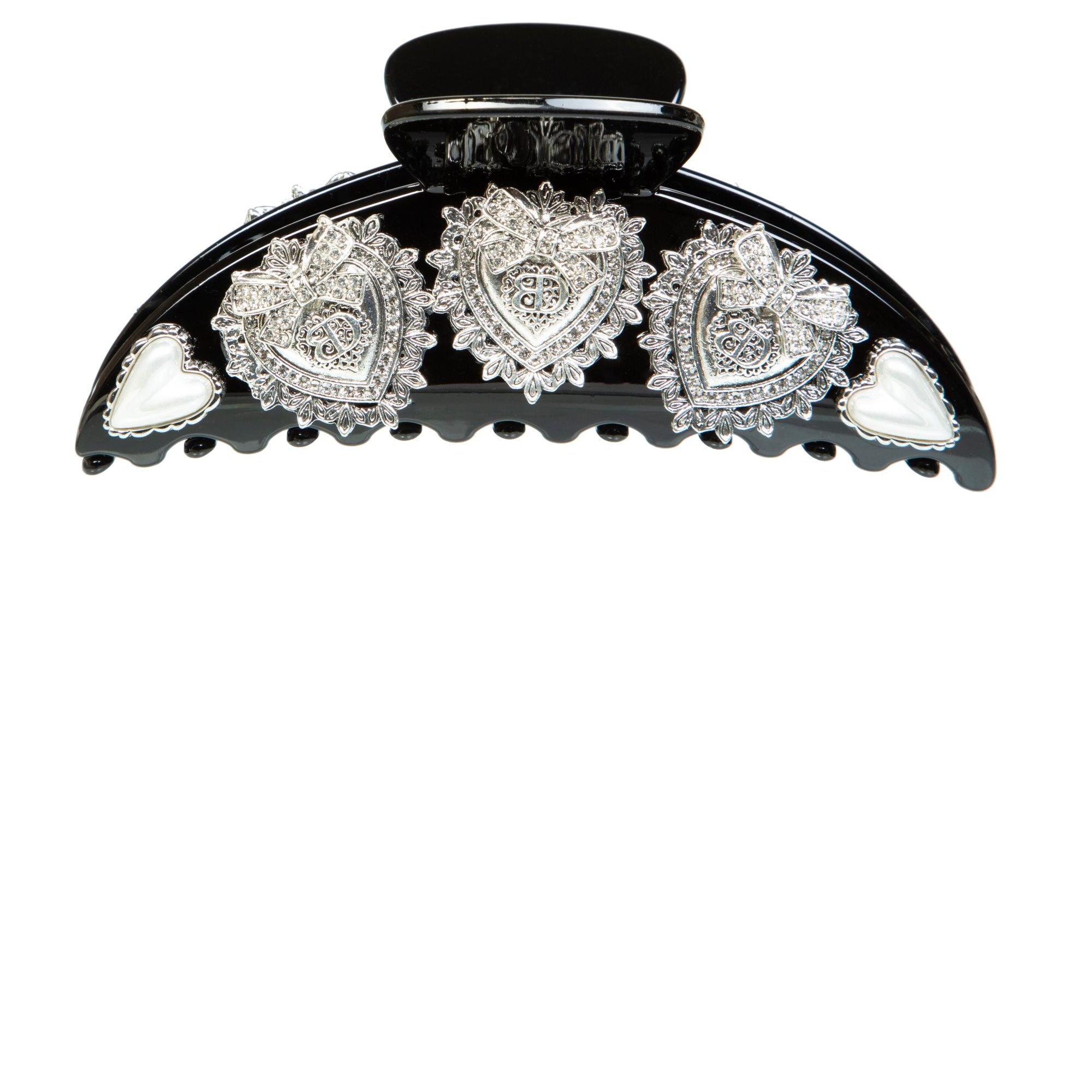 Pinza para el pelo acrílica con forma de corazón y diamantes de imitación en forma de semicírculo L4751