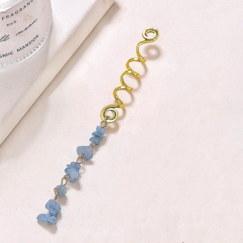 Long Natural Stone Pendant Hair Braid Spiral Coil Hair Clips L4938