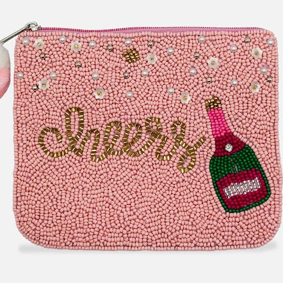 Pink Cheers Beaded Pouch LAC-CP-1618
