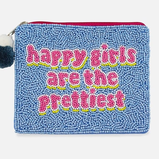 Happy Girls Are The Prettiest Beaded Pouch LAC-CP-1634