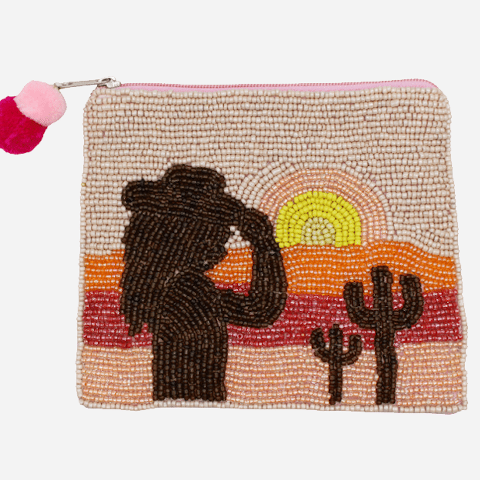 Cowgirl Shadow And Sunset Beaded Coin Pouch LAC-CP-1663
