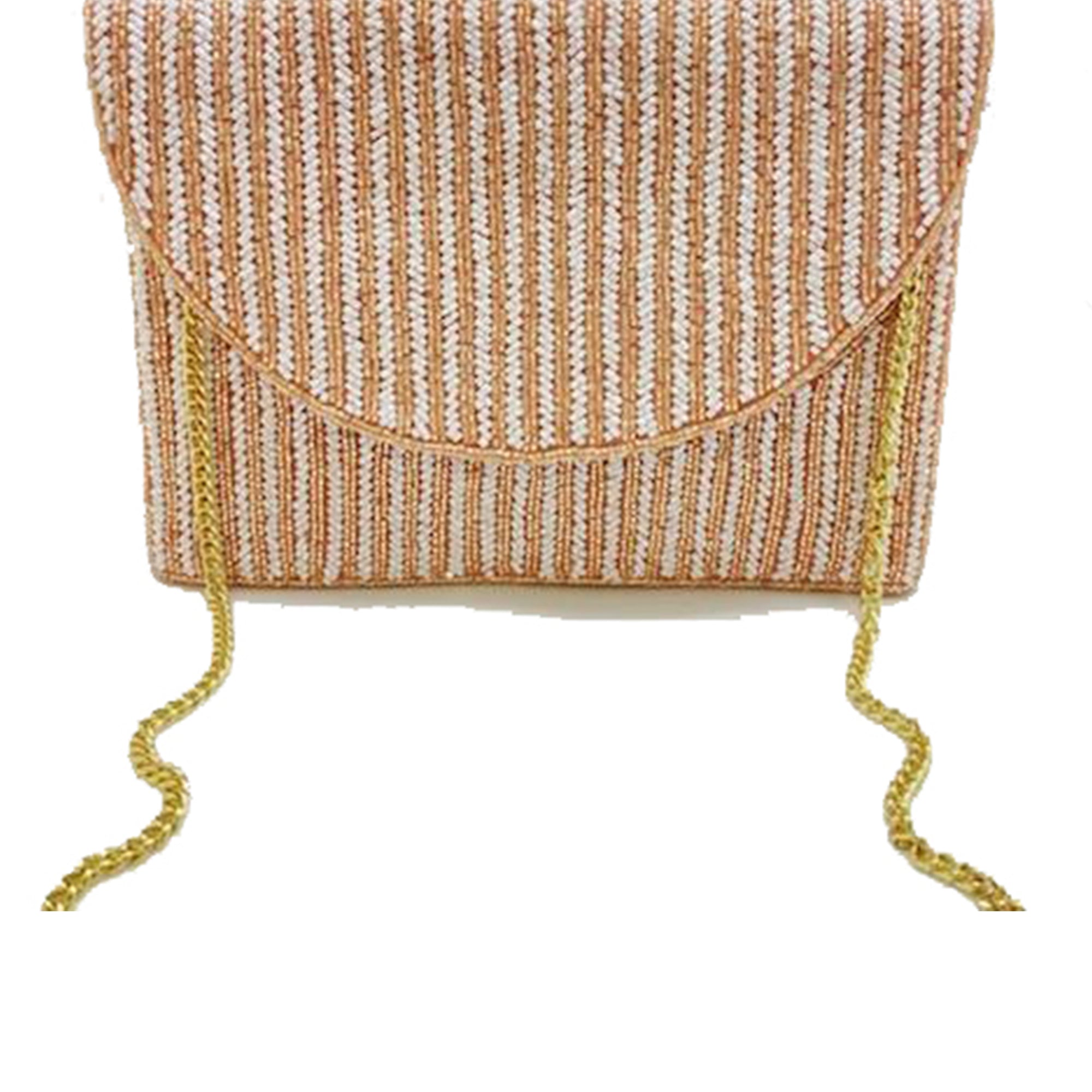 Pink And White Striped Beaded Clutch LAC-SS-477