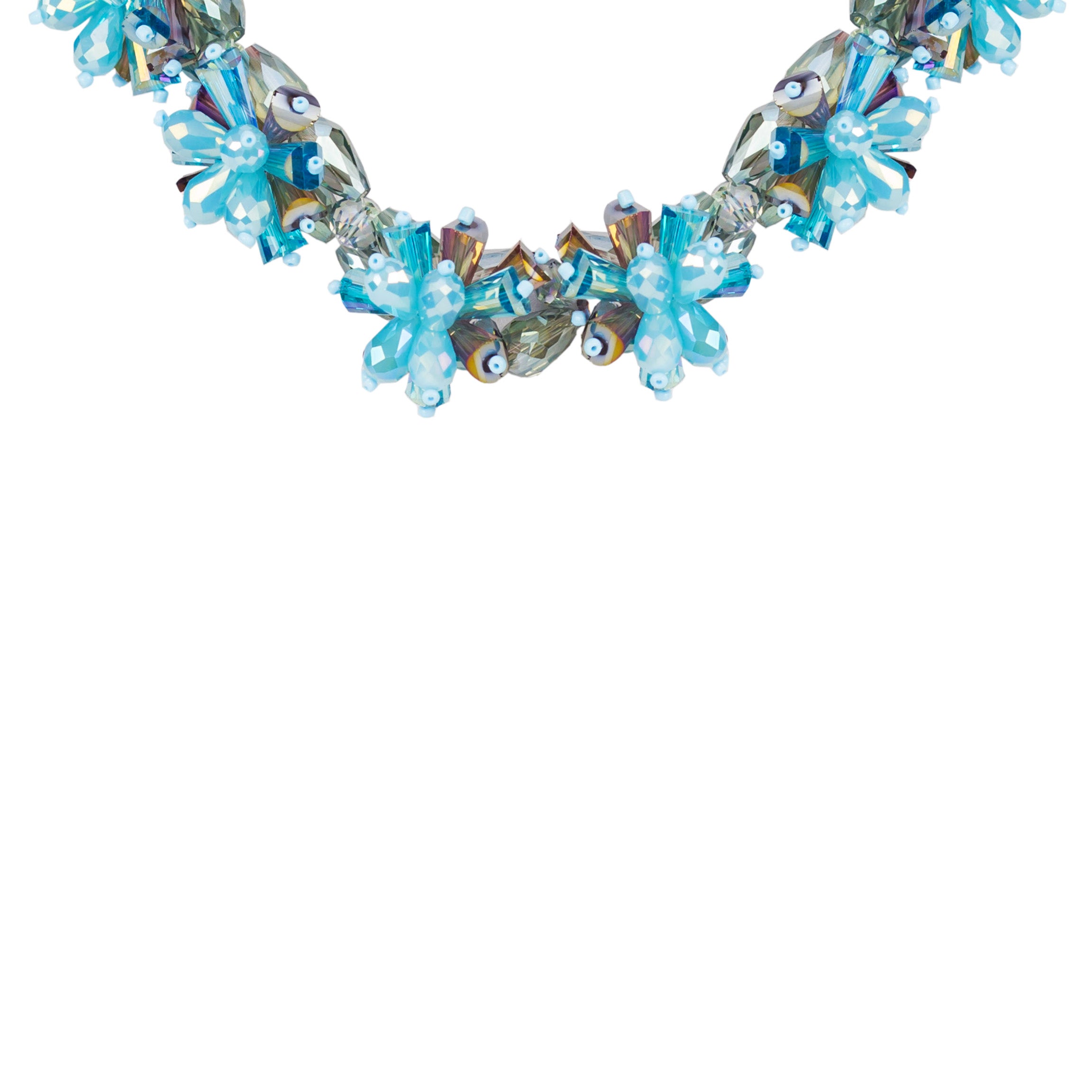 Women Blue Crystal Flower Collar Necklaces N2137