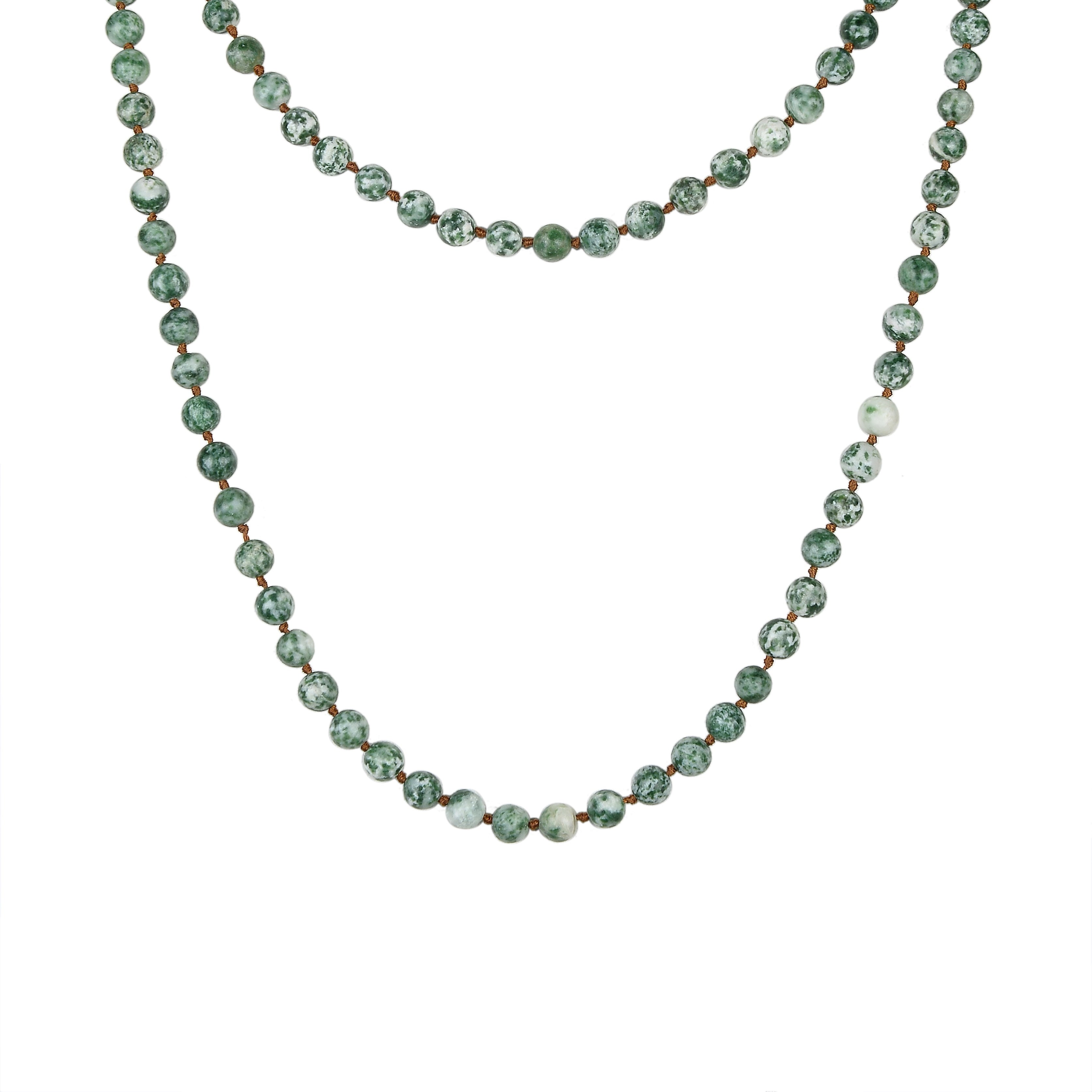 Green Spot Jasper Bead Long Necklace N2740