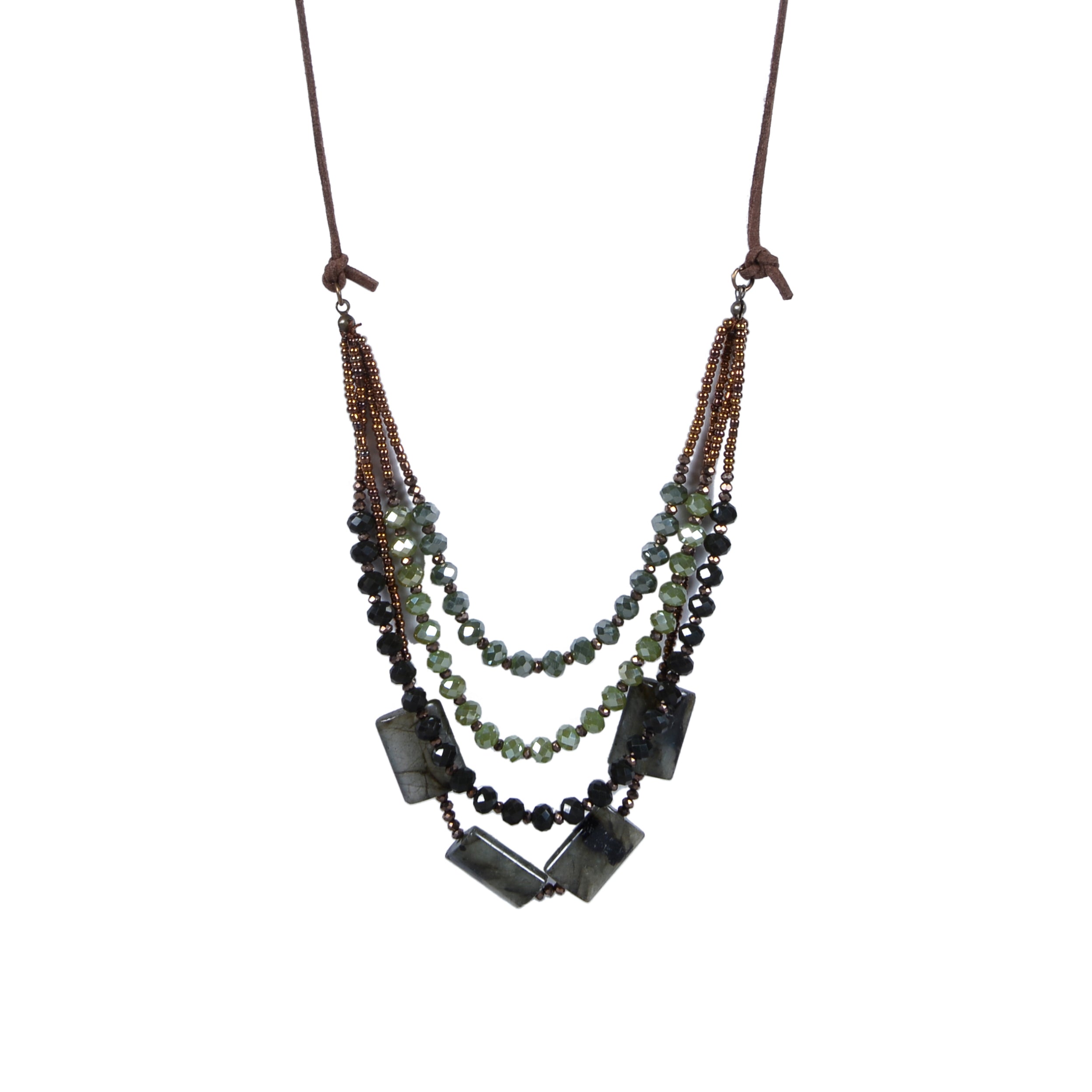 Collares de cuero con piedras de cristal verde bohemio N2755