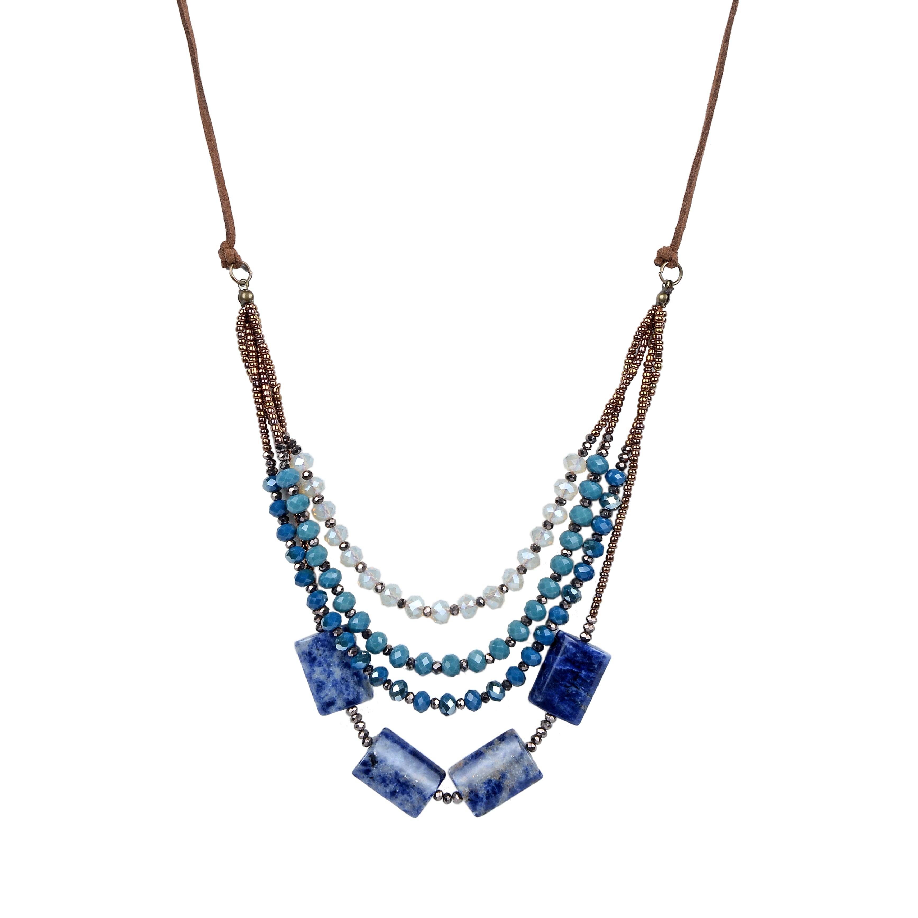 Collares de cuero con piedras de cristal verde bohemio N2755