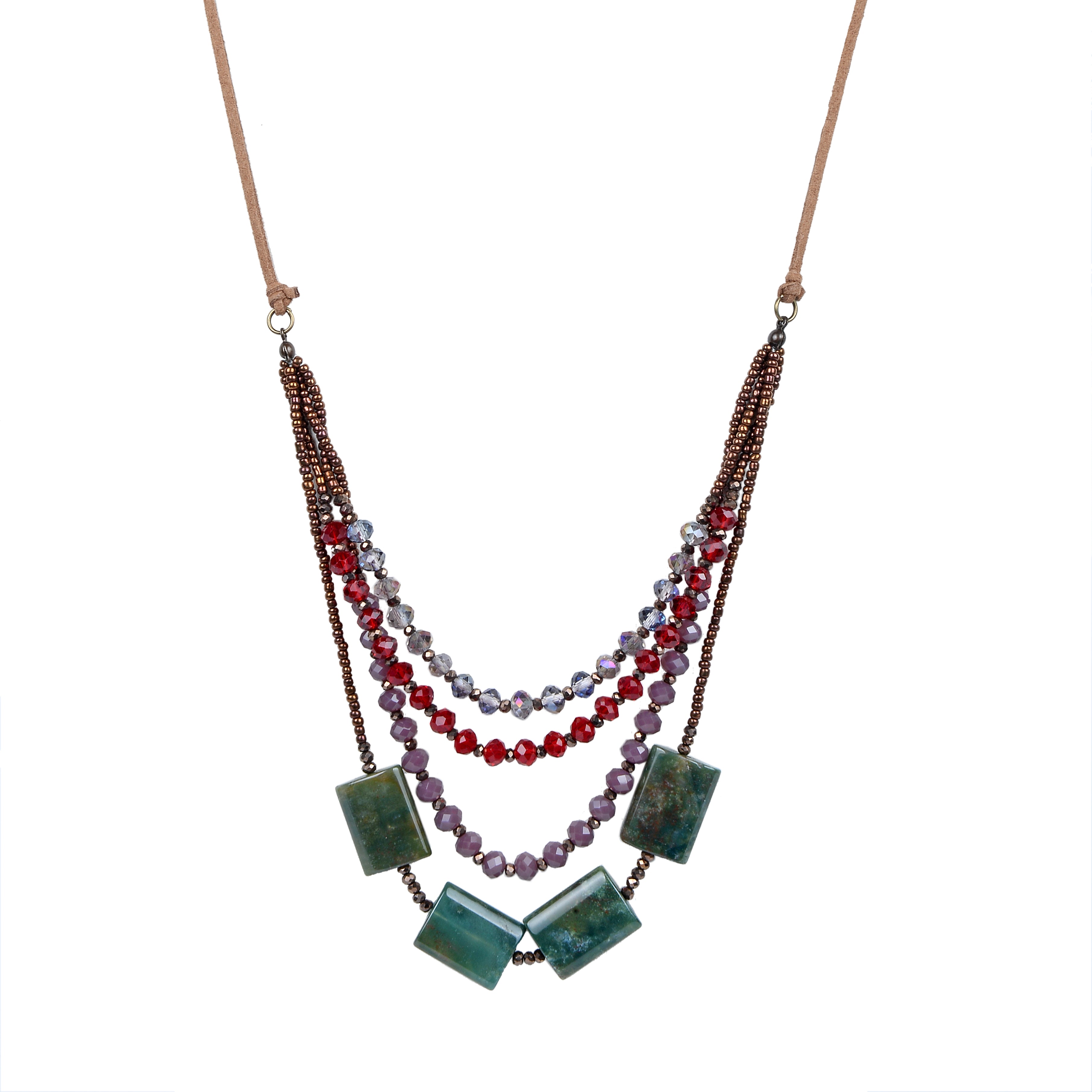 Collares de cuero con piedras de cristal verde bohemio N2755