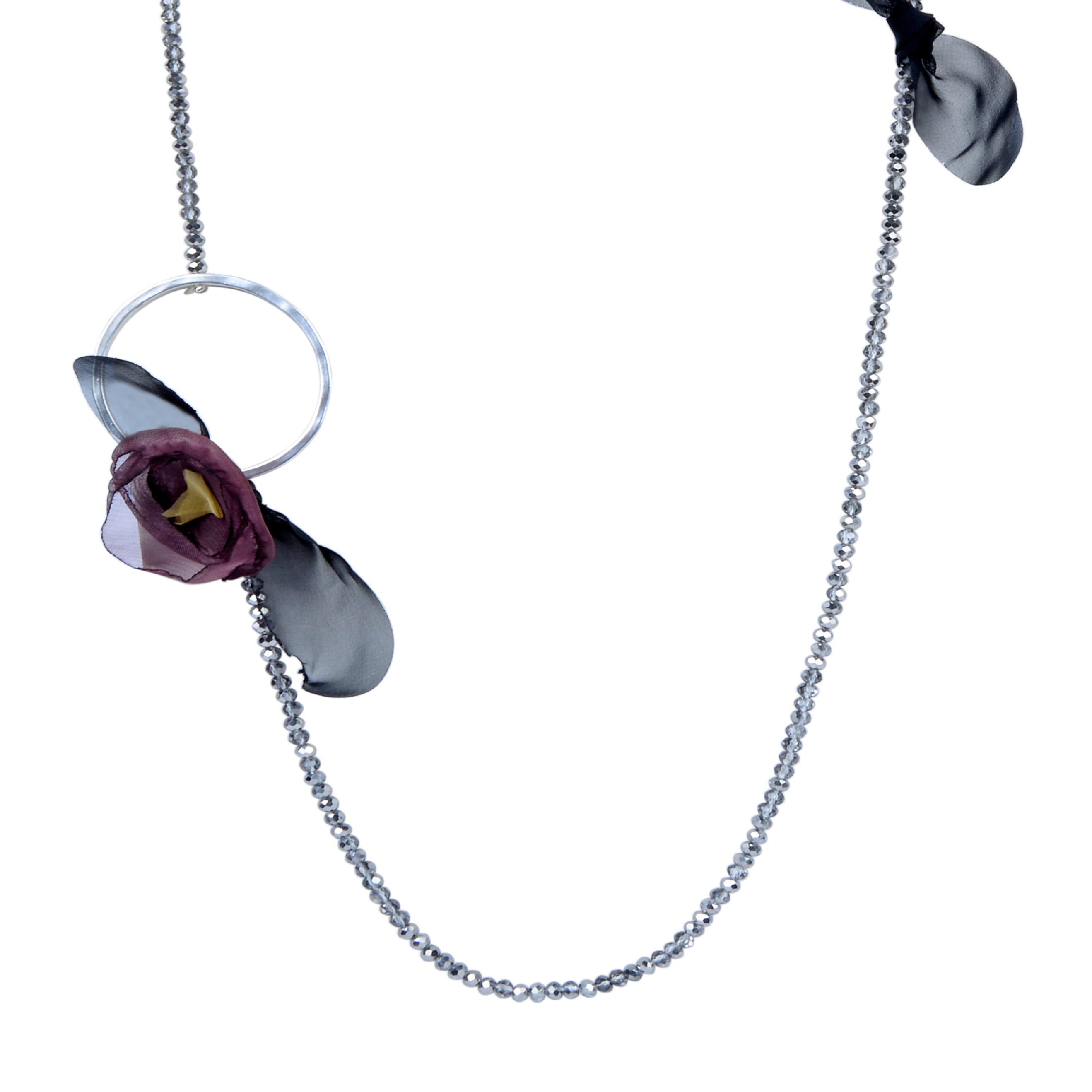 Collar largo con cuentas de aro y flores para mujer de moda N3133