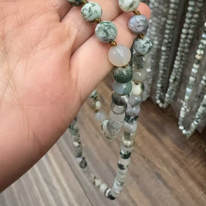 Tree Line Agate Bead Long Necklace N2740