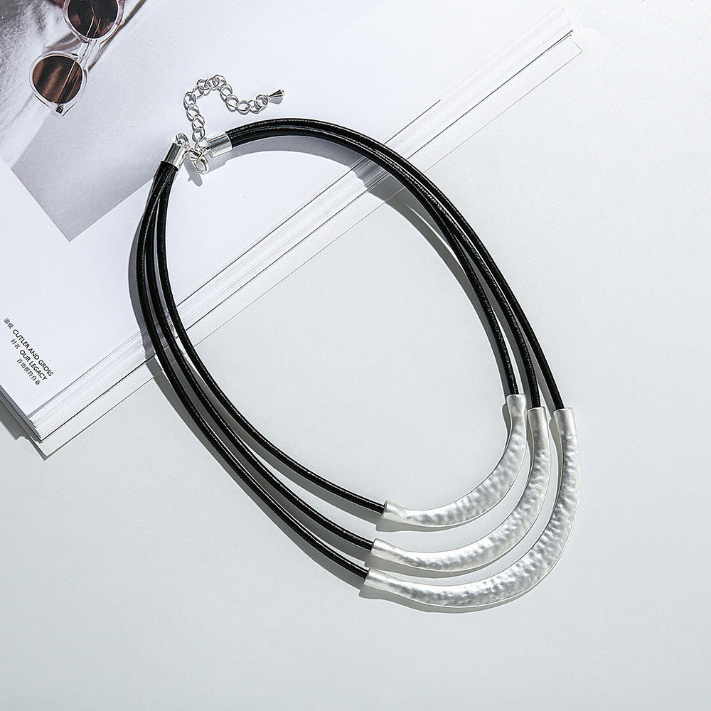 3 Layer Leatherette Short Metal Necklace N3265