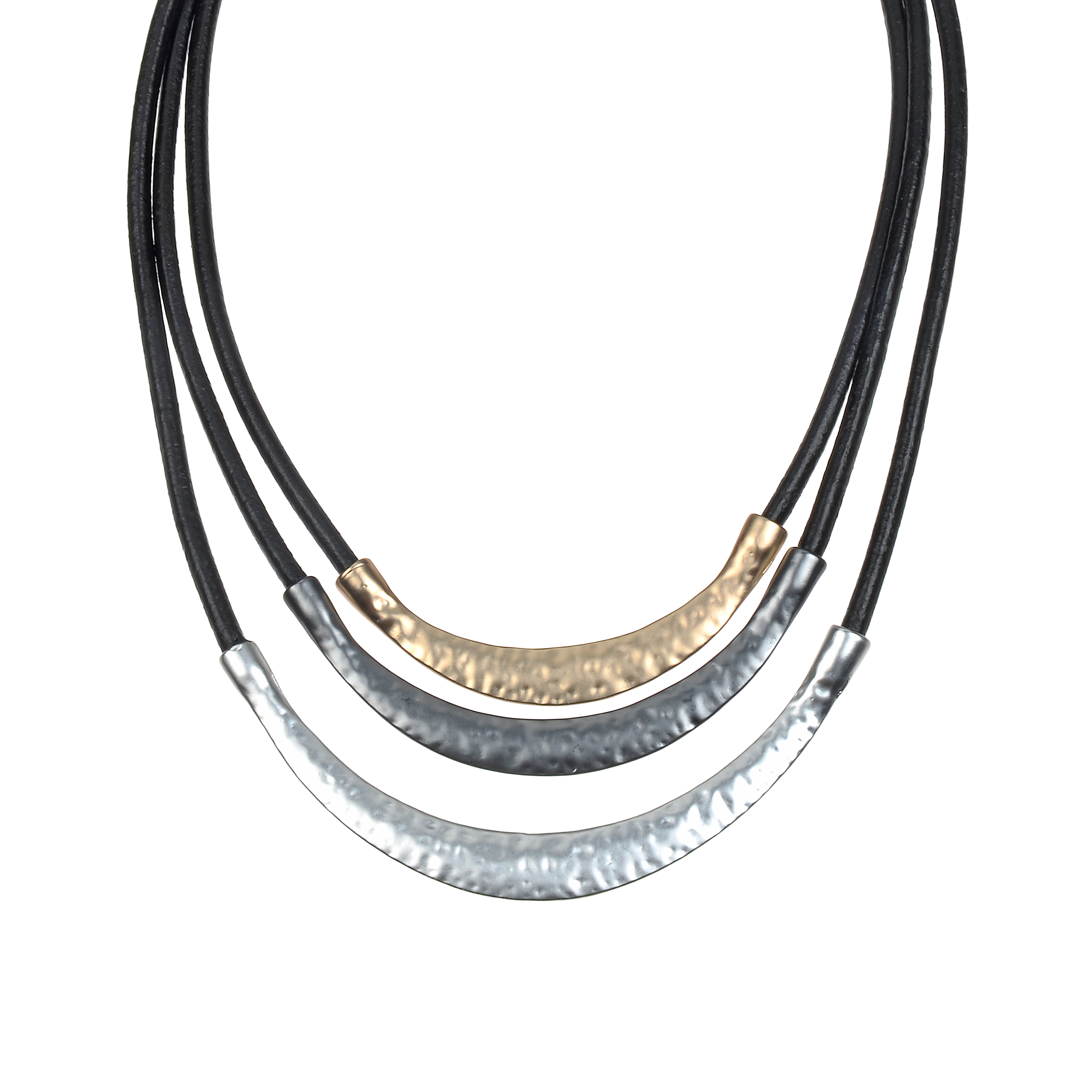 3 Layer Leatherette Short Metal Necklace N3265