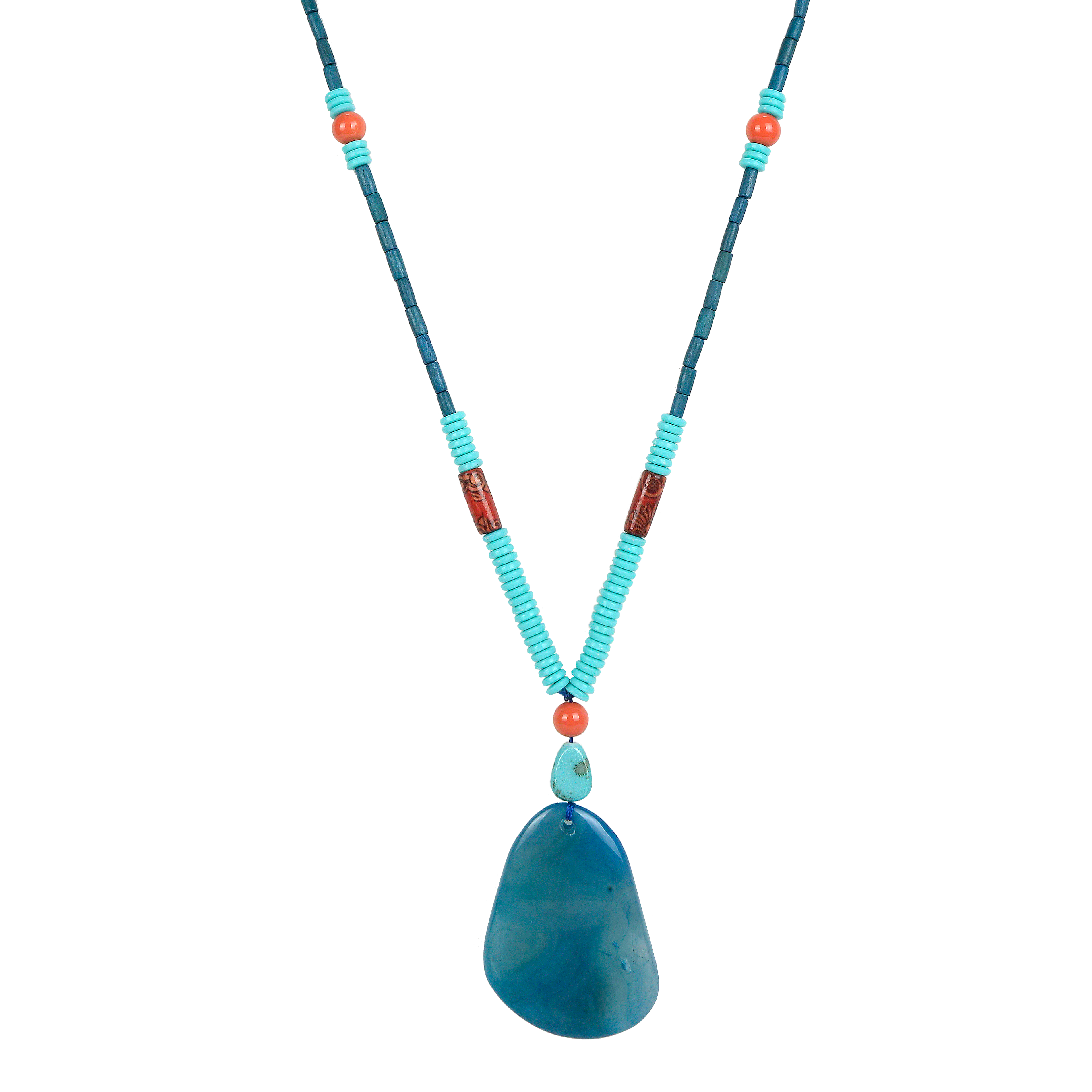 Wooden Beads Agate Long Necklaces N3332