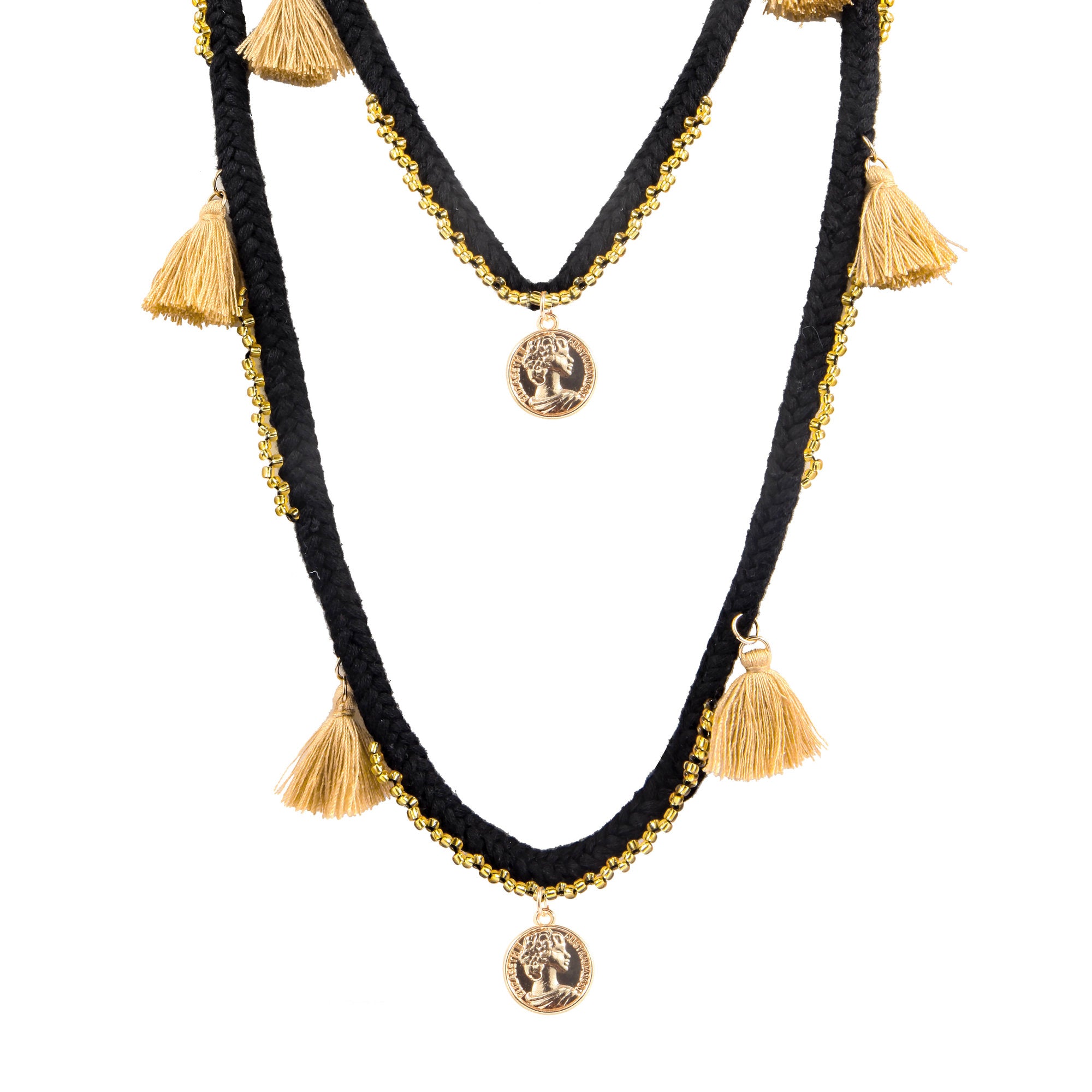 Collar con borlas de tejido bohemio y colgantes N3412