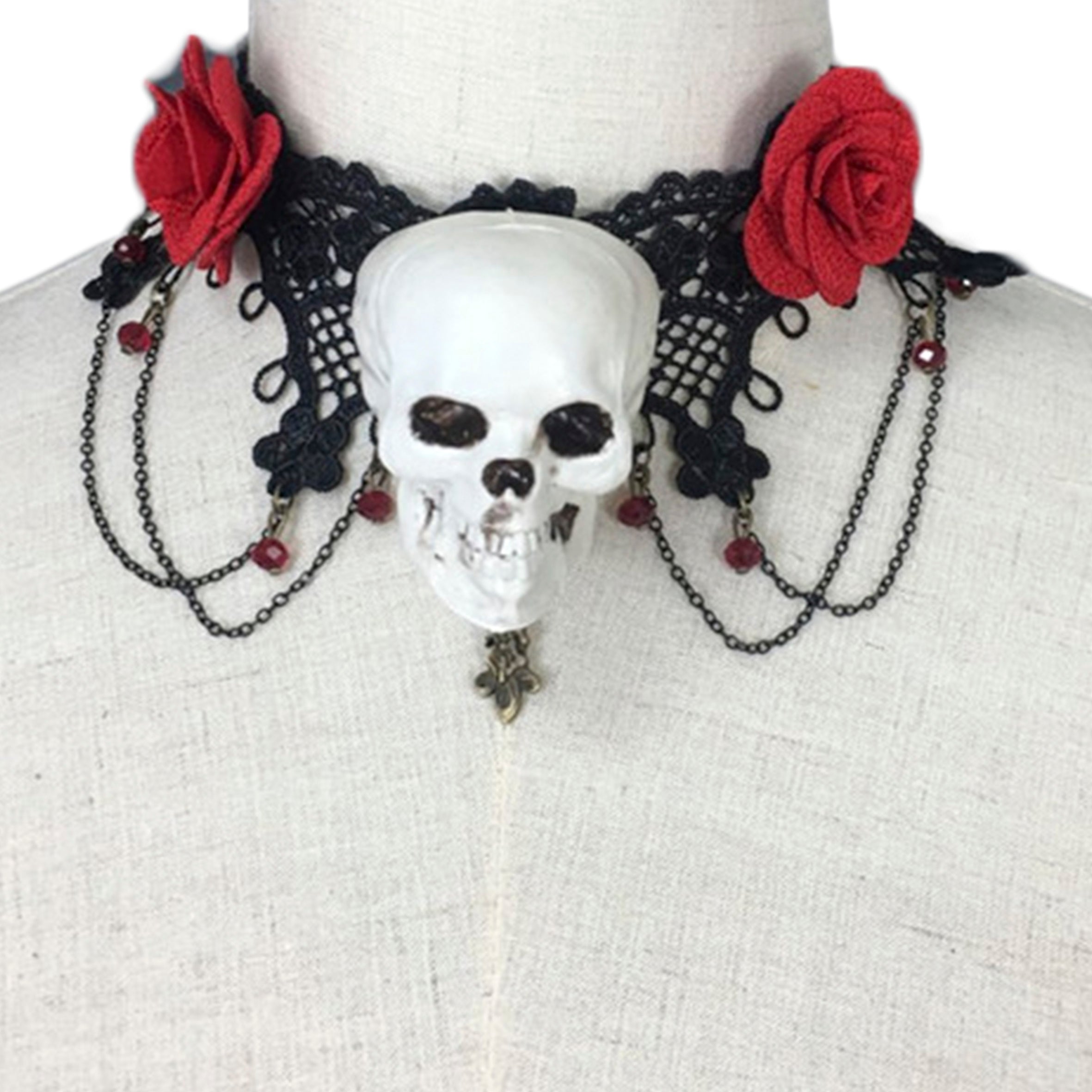 Skull Rose Lace Choker Necklace N3837