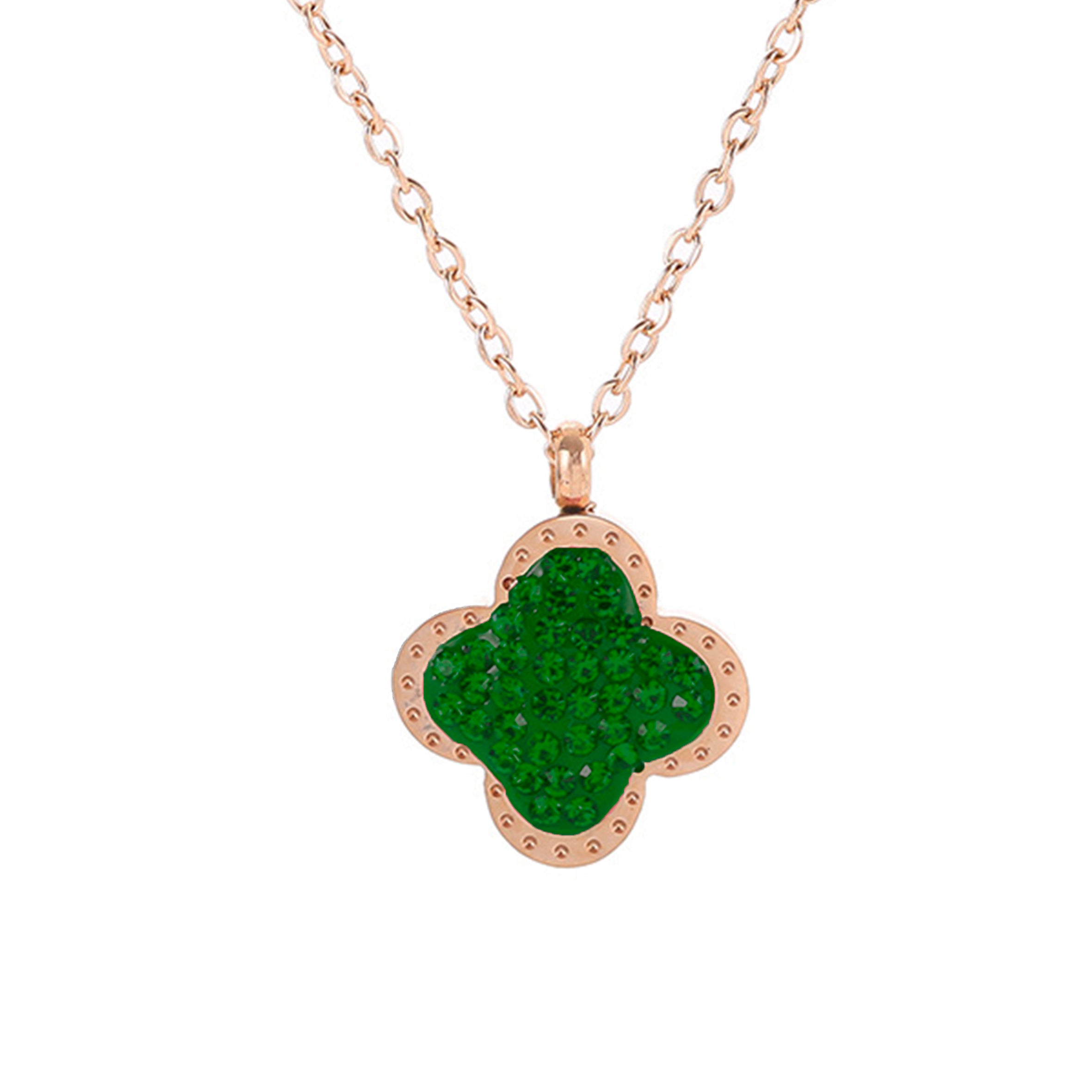 Clover Rhinestone Stainless Steel Necklace N4033