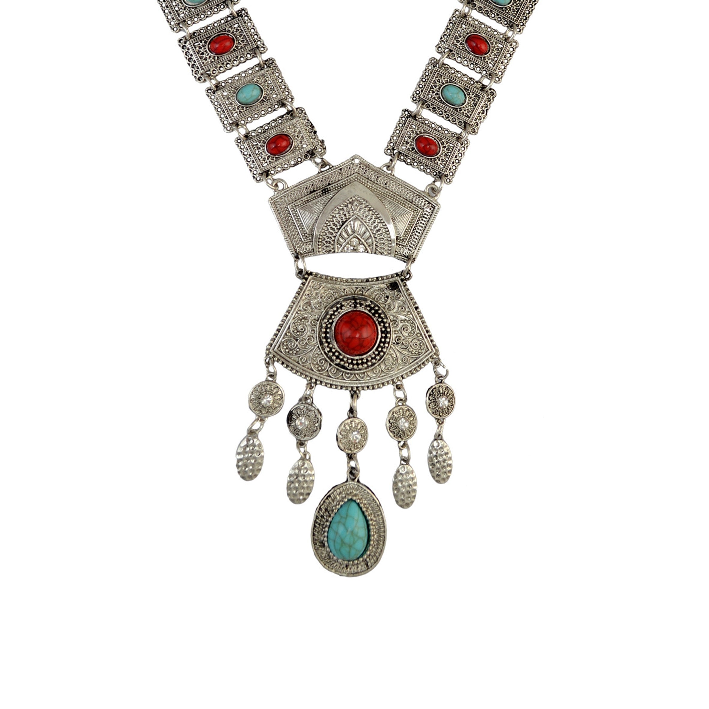 Collar de aleación con borlas de color turquesa N4250