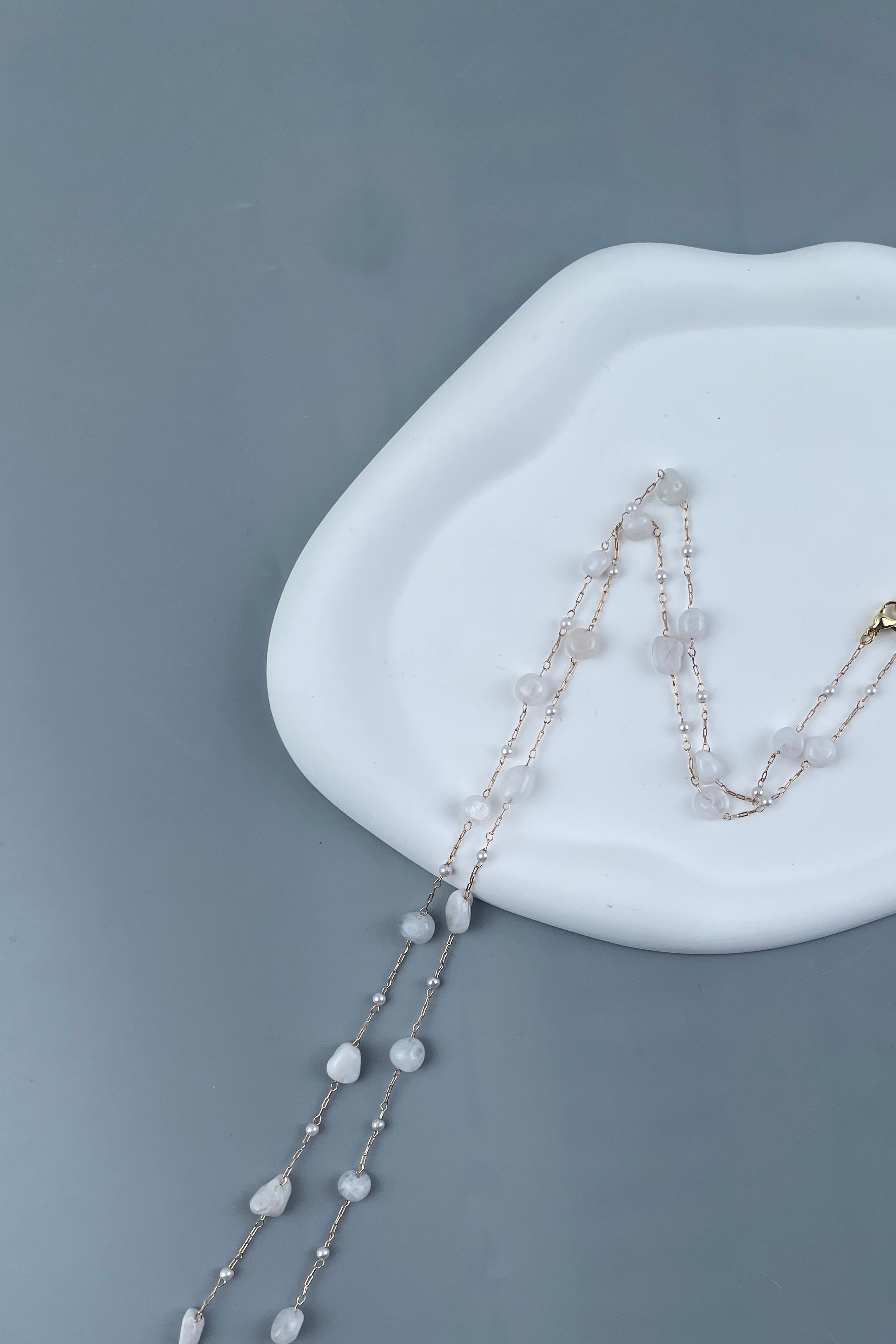 Natural Stone Pearl Chain Necklace N4377-78CM-Moonstone