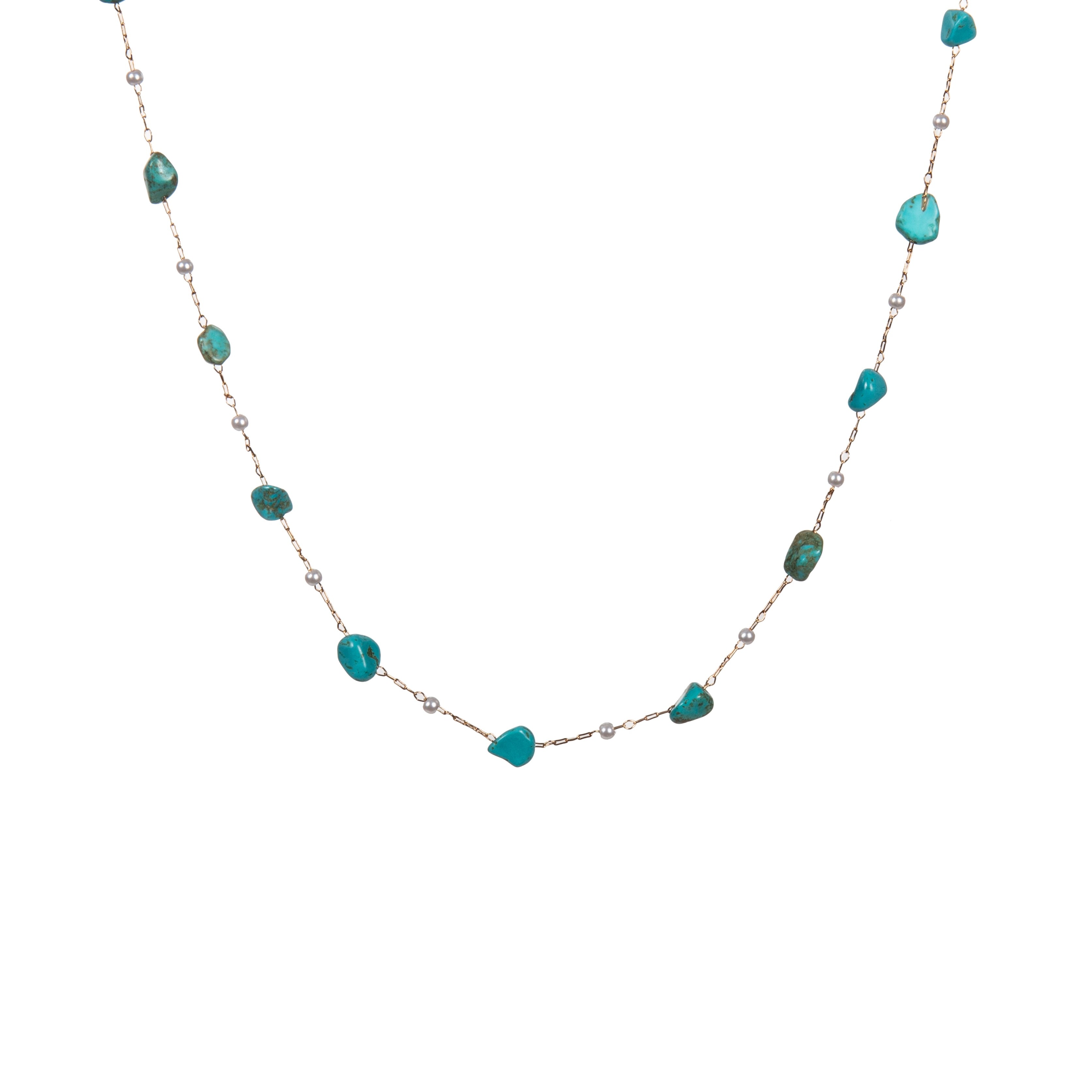 Natural Stone Pearl Chain Necklace N4377-78CM-Turquoise