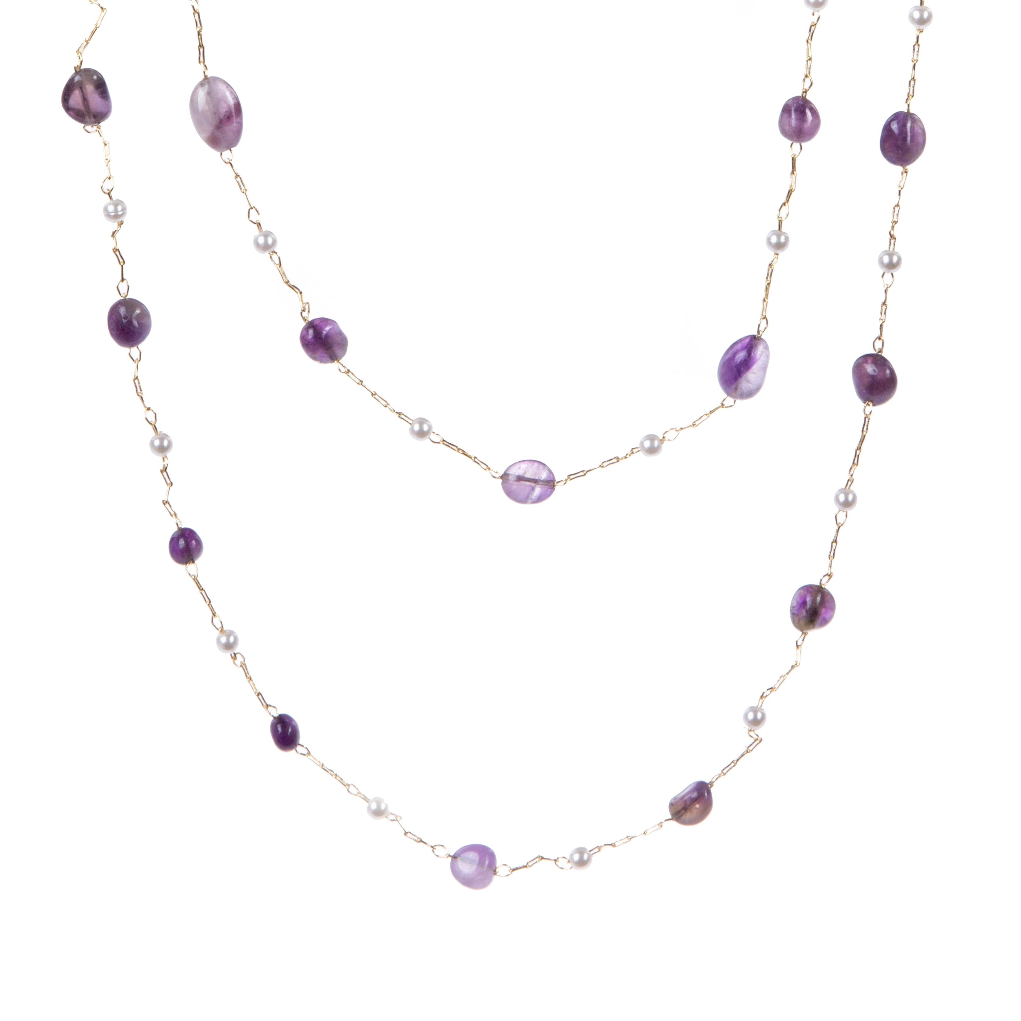 Natural Stone Pearl Chain Necklace N4377-78CM-Amethyst