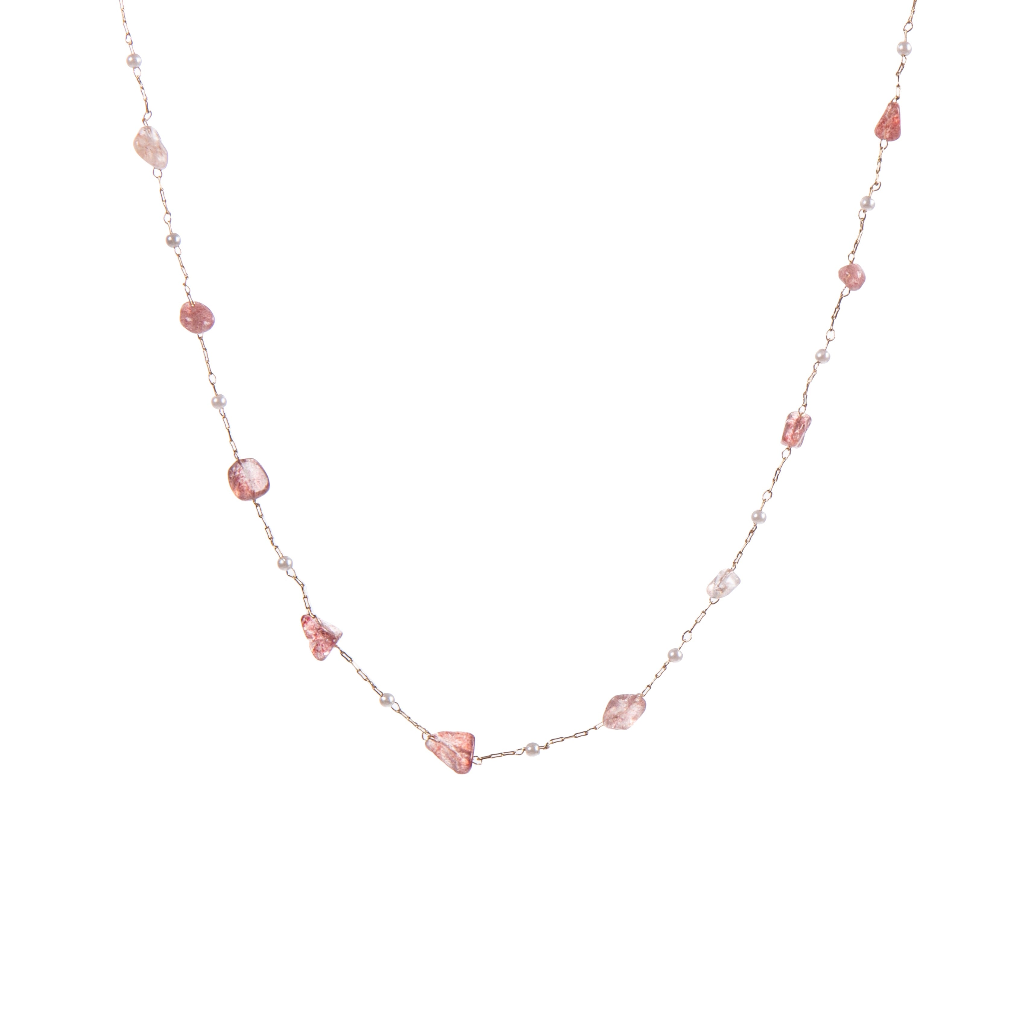 Natural Stone Pearl Chain Necklace N4377-78CM-Rose Quartz
