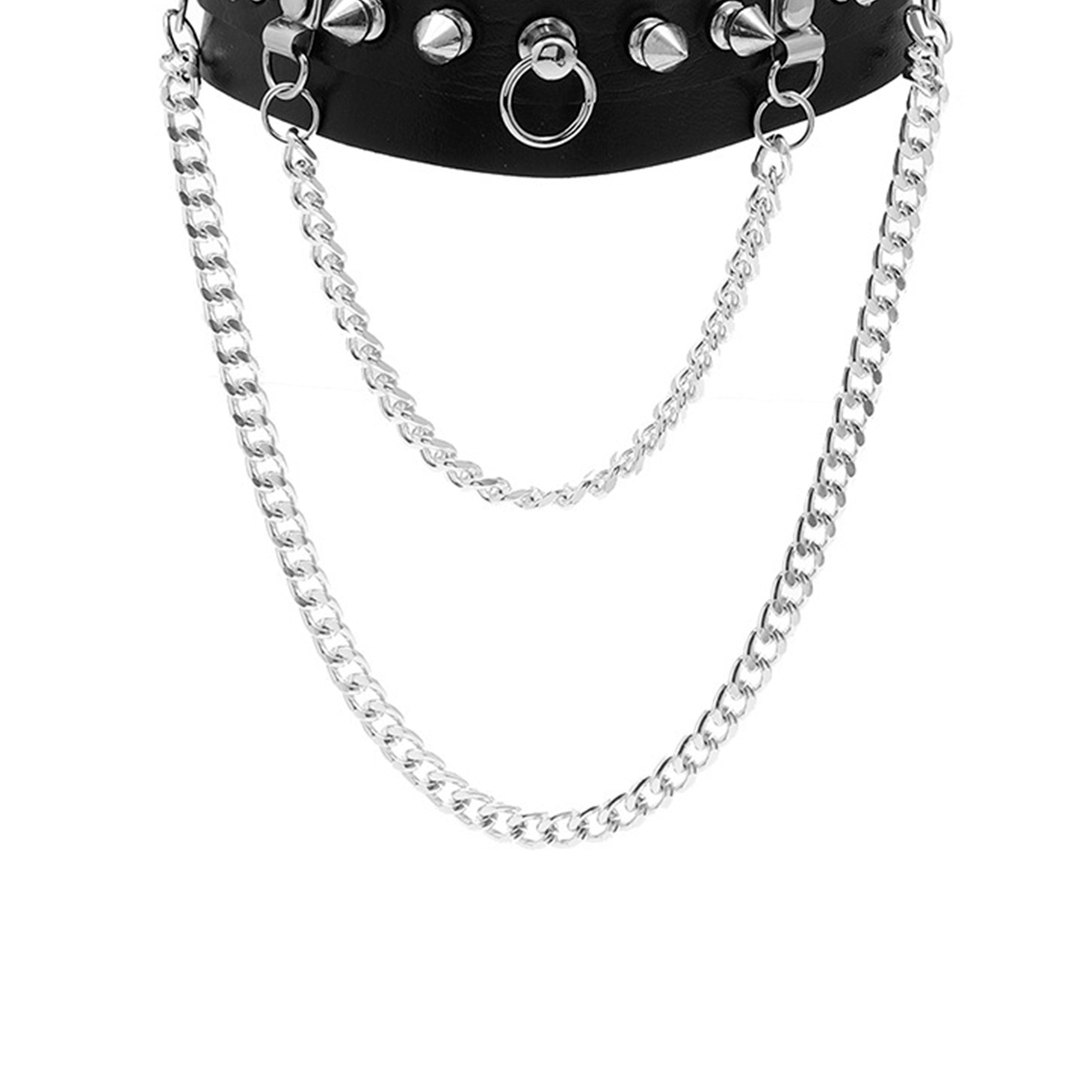 Rivet Leather Chain Choker Necklace N4712