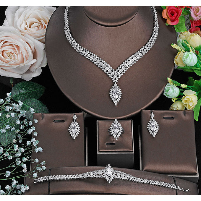 Cubic Zirconia Necklace Bracelet Earrings Rings N4789-SET