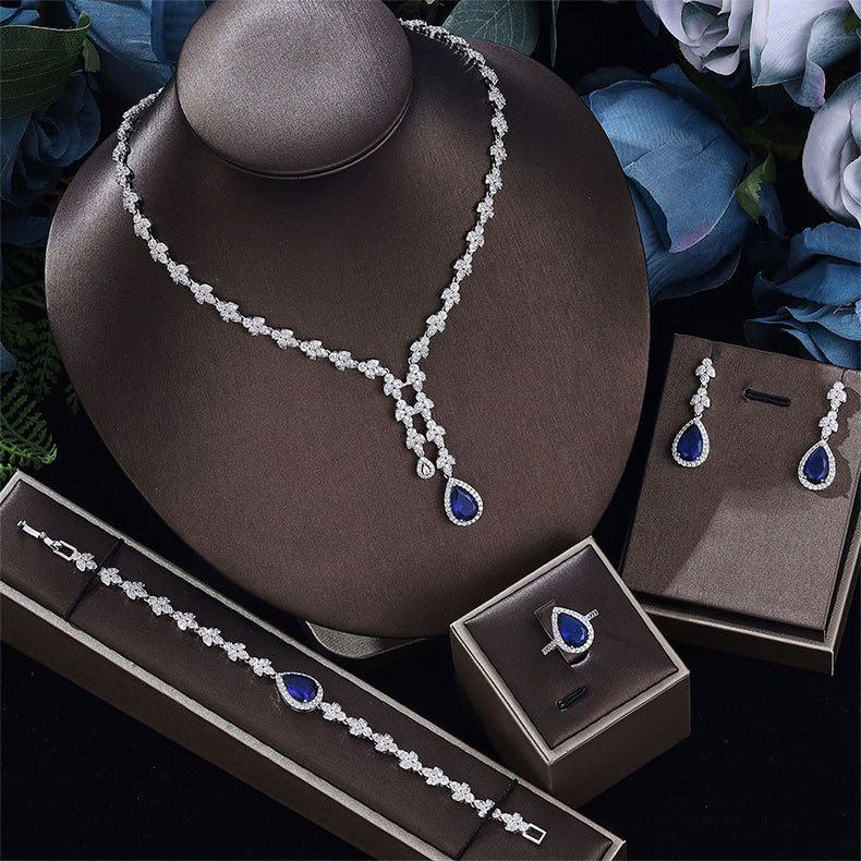 Cubic Zirconia Necklace Bracelet Earrings Rings N4791-SET