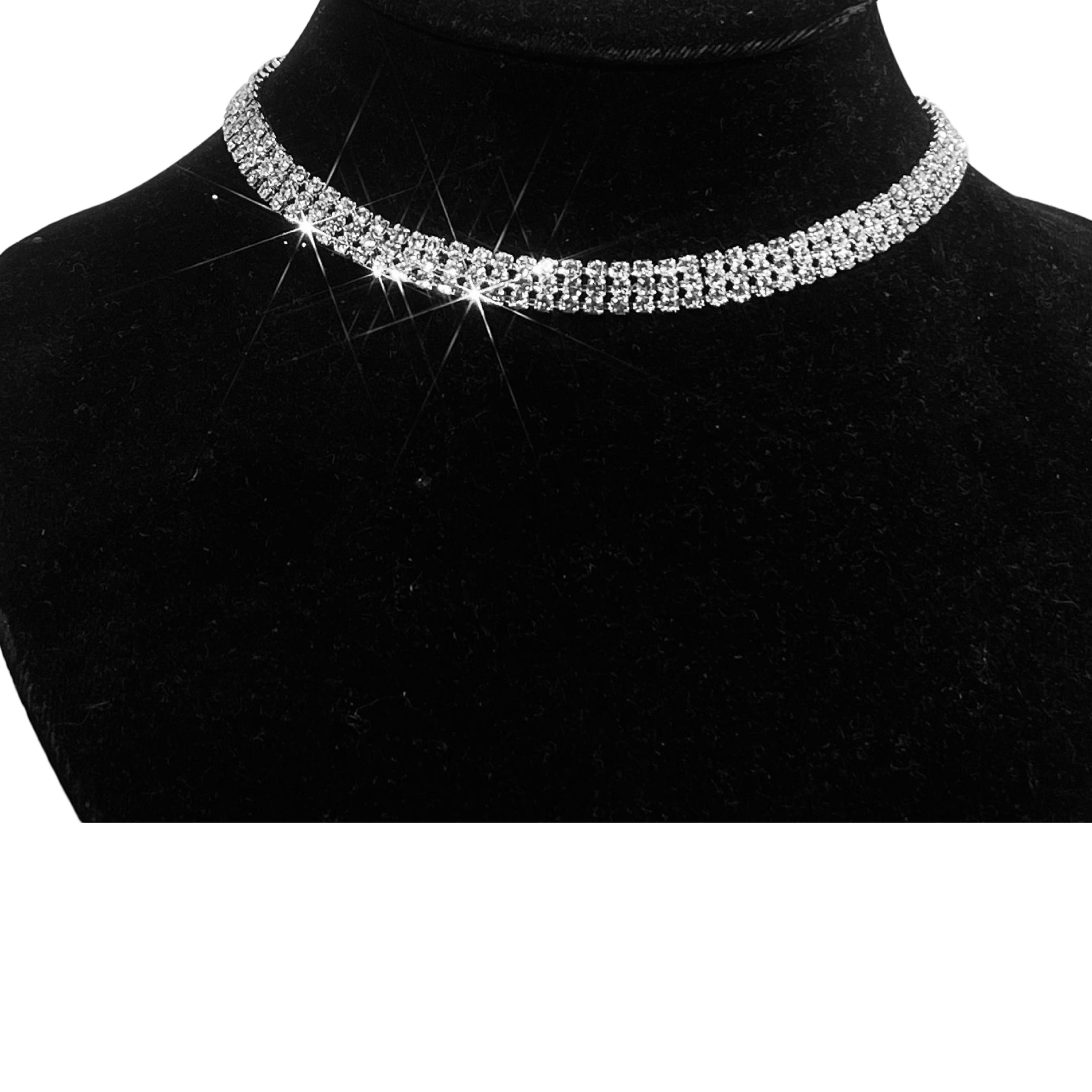 4 Row Rhinestone Choker Necklace N5006