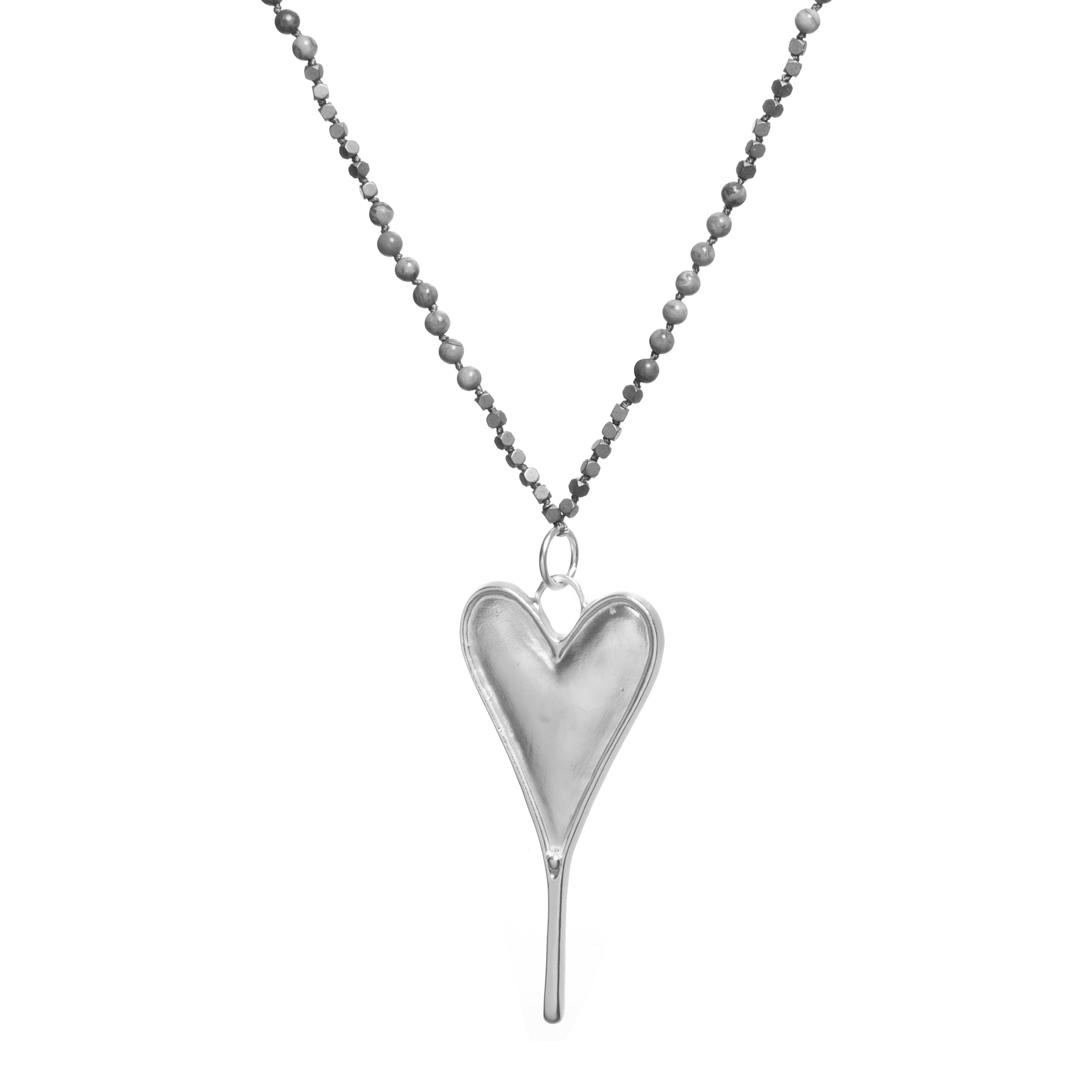 Heart Pendant Atlas Jasper Metal Necklace N5546