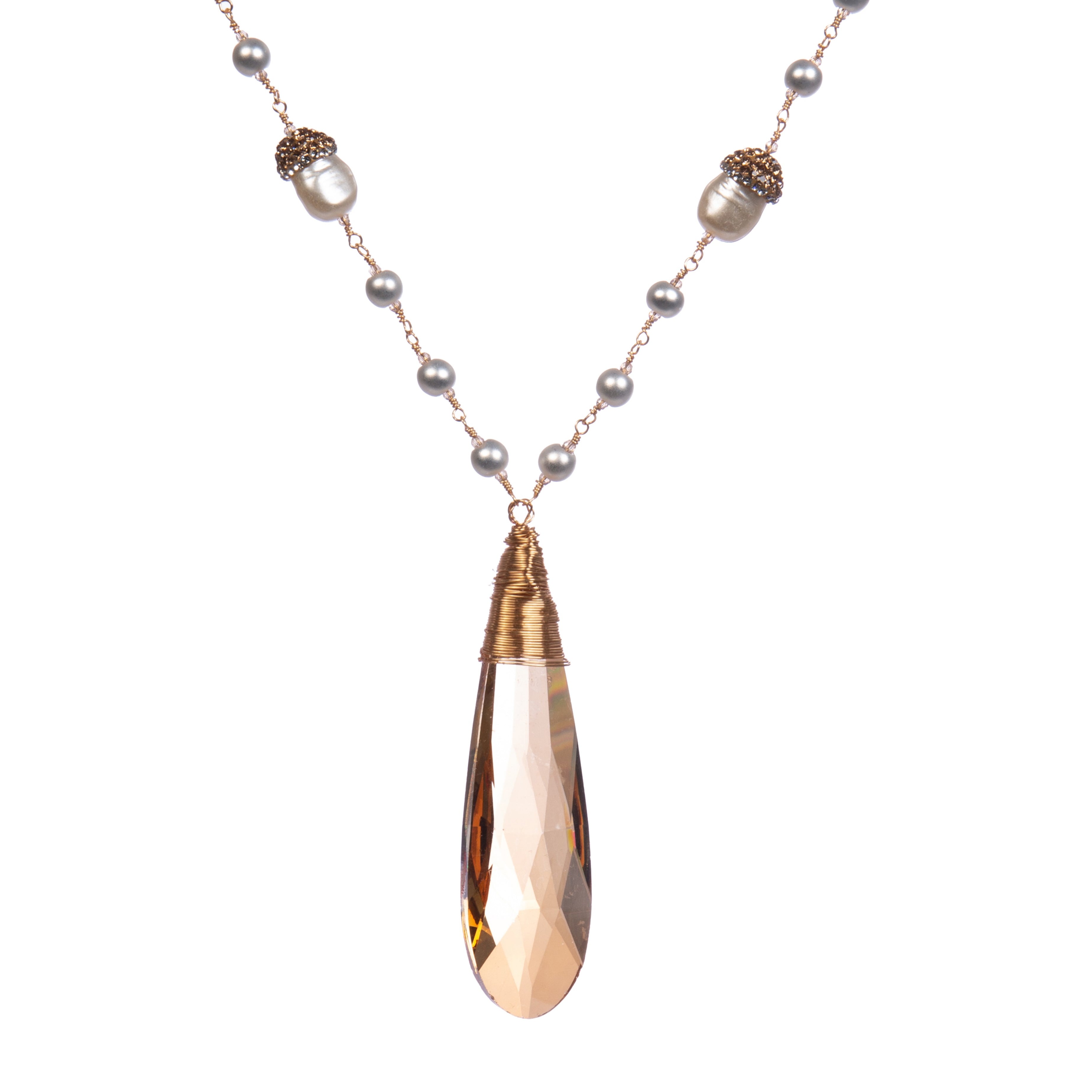 Tear Drop Crystal Pearl Necklace N5577