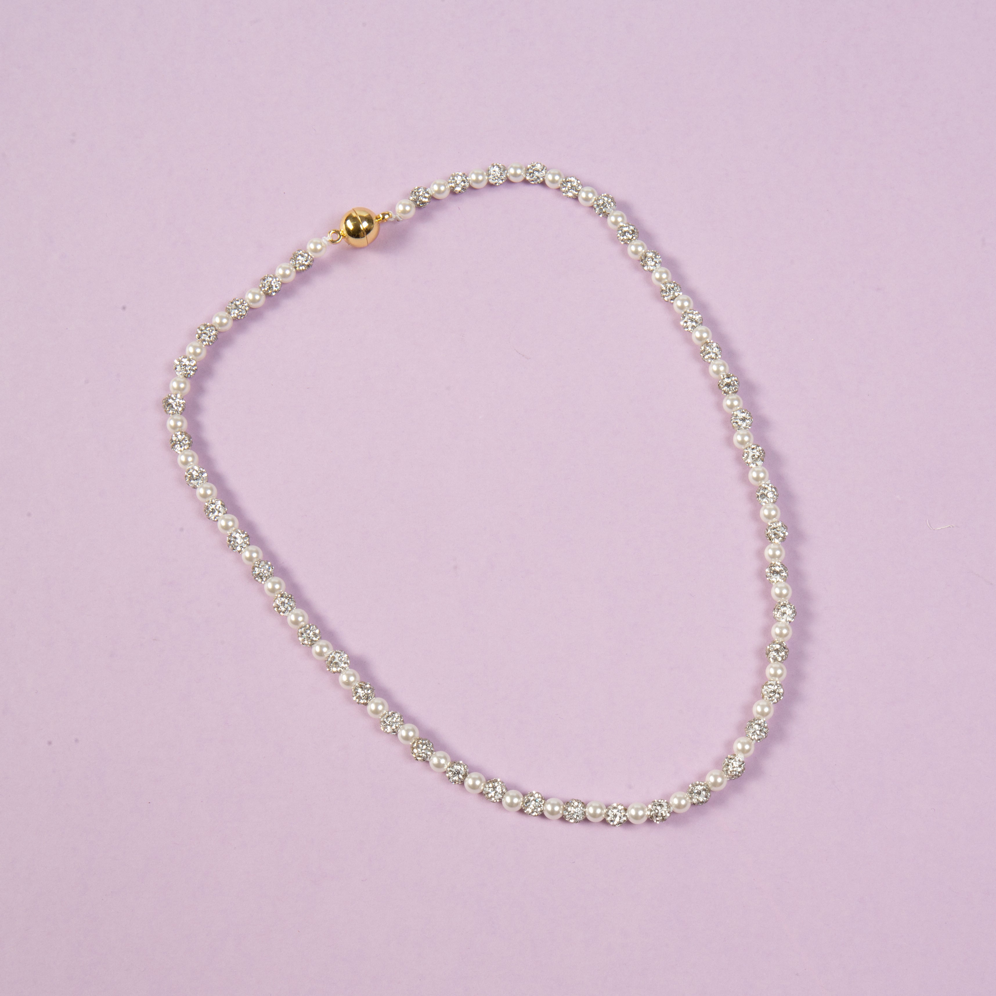 Glass Pearl And Rhinestone Necklace N5718