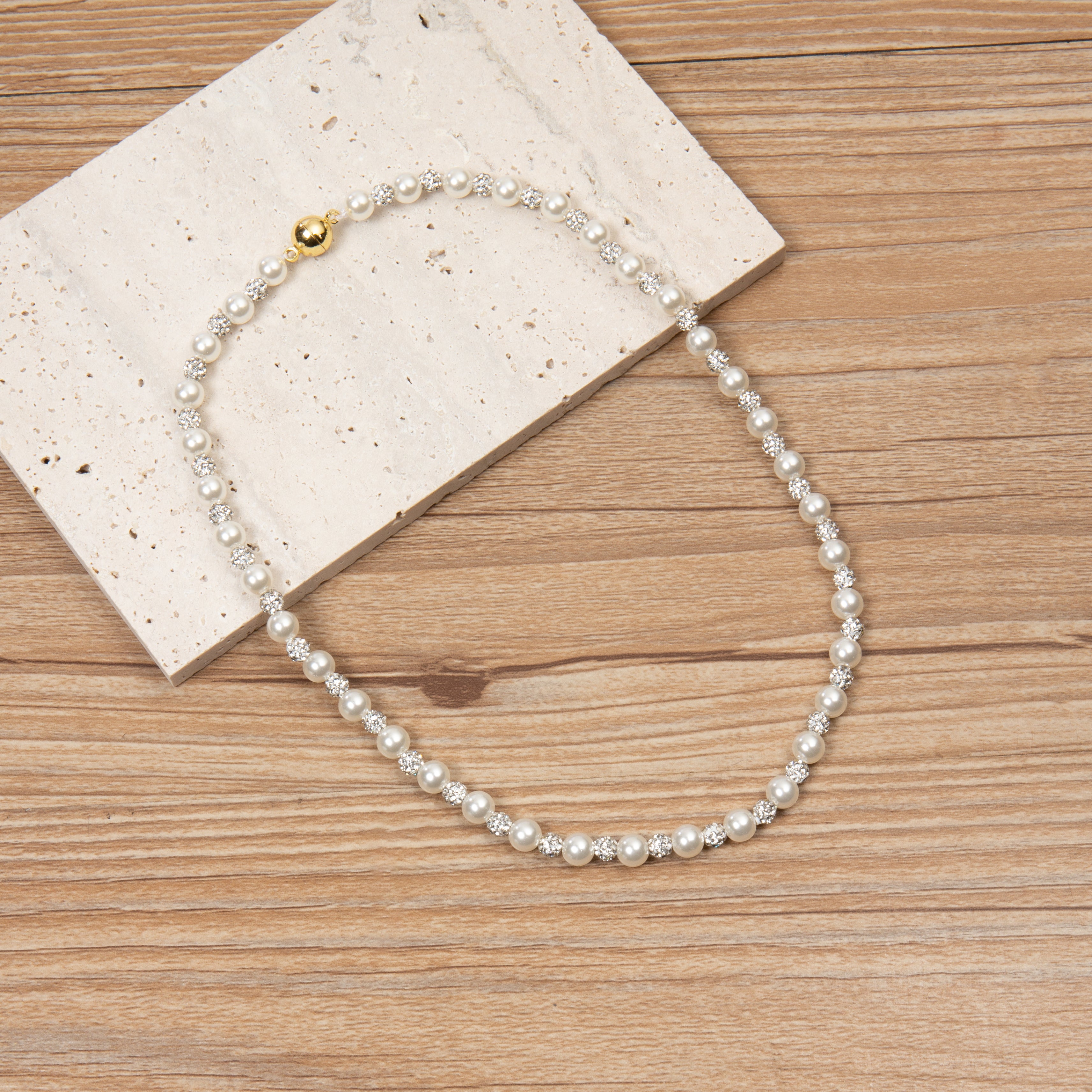 Pearl and Rhinestone Necklace 6MM N5719