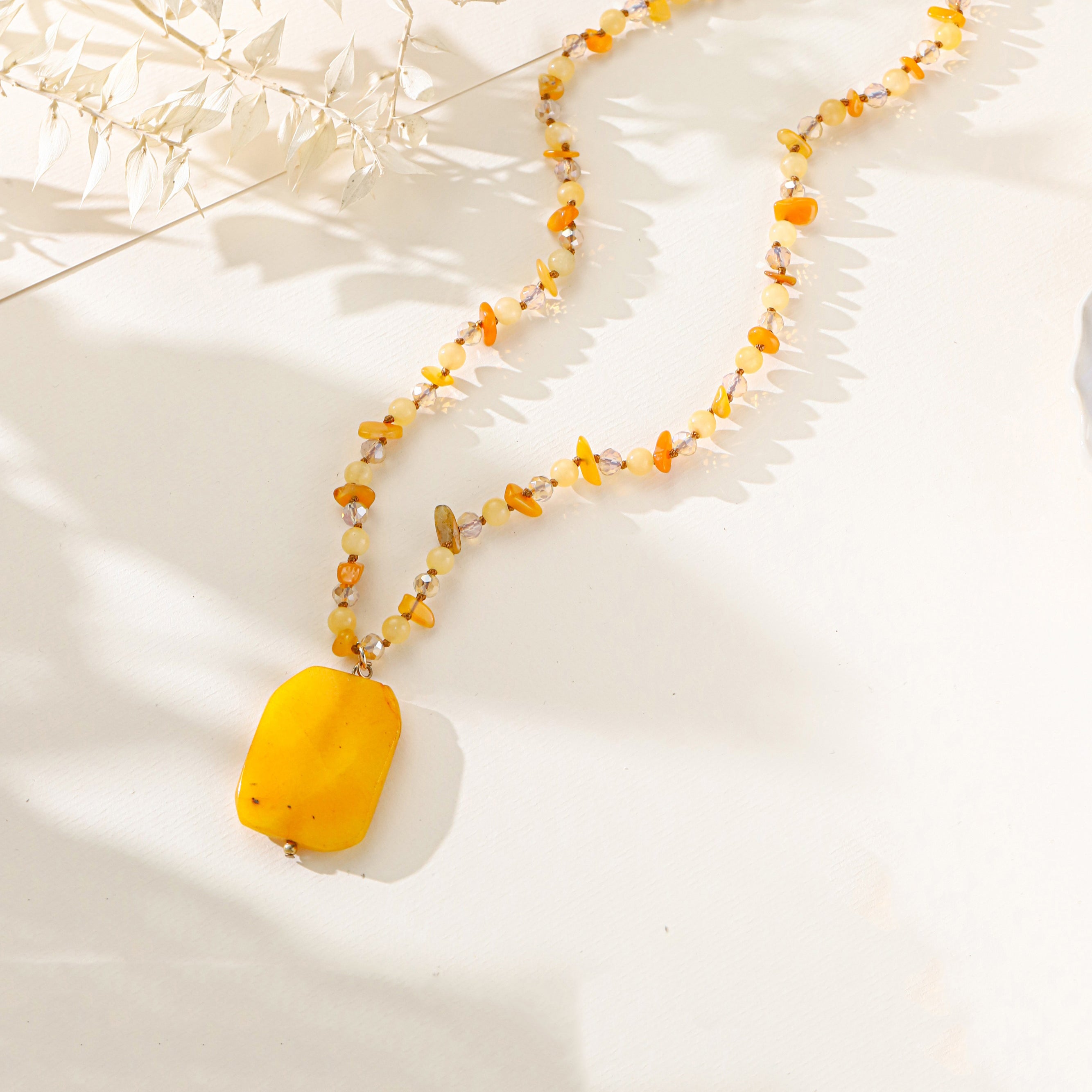 Yellow Jade Stone Neckalce N5835