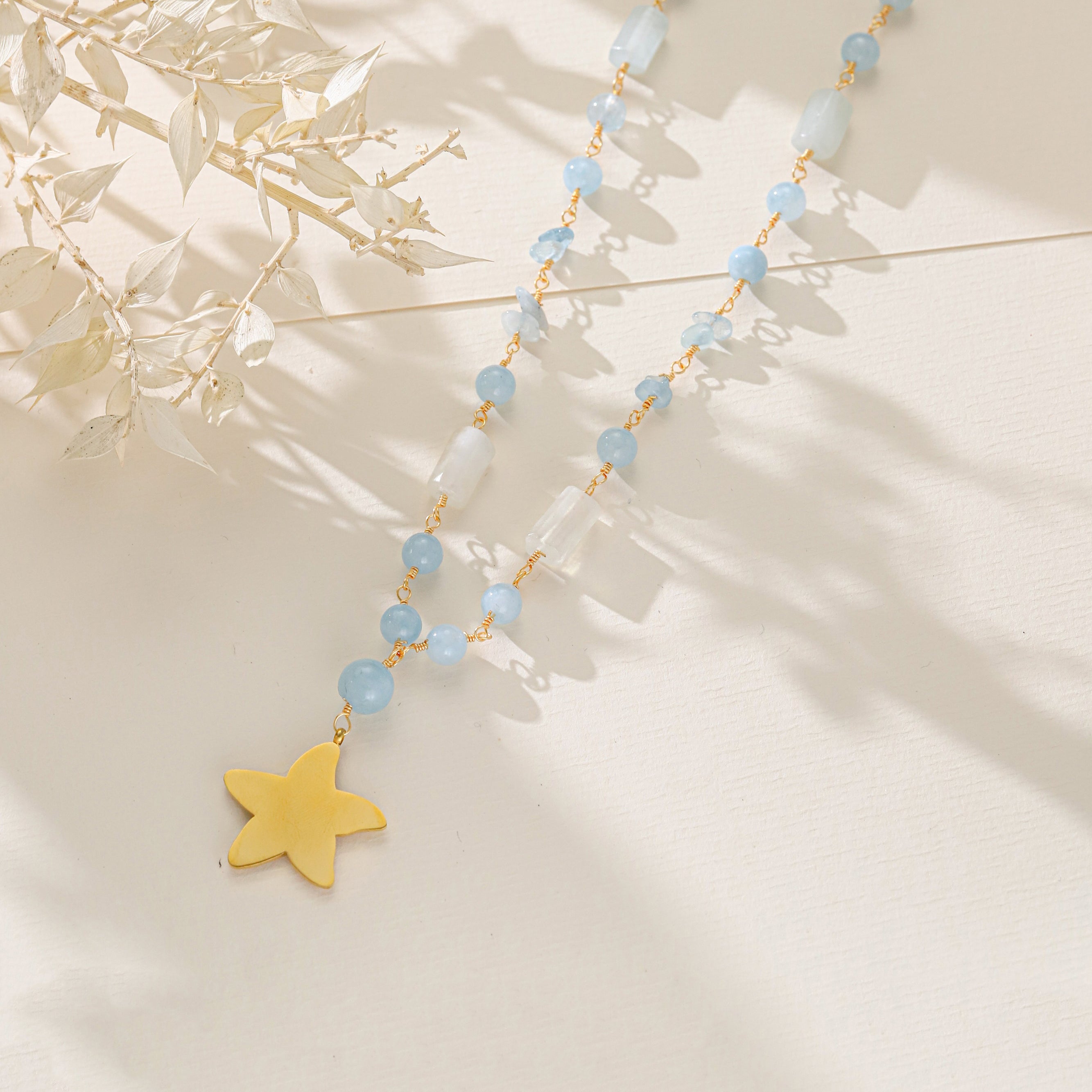 Aquamarine Stainless Steel Neckalce N5909