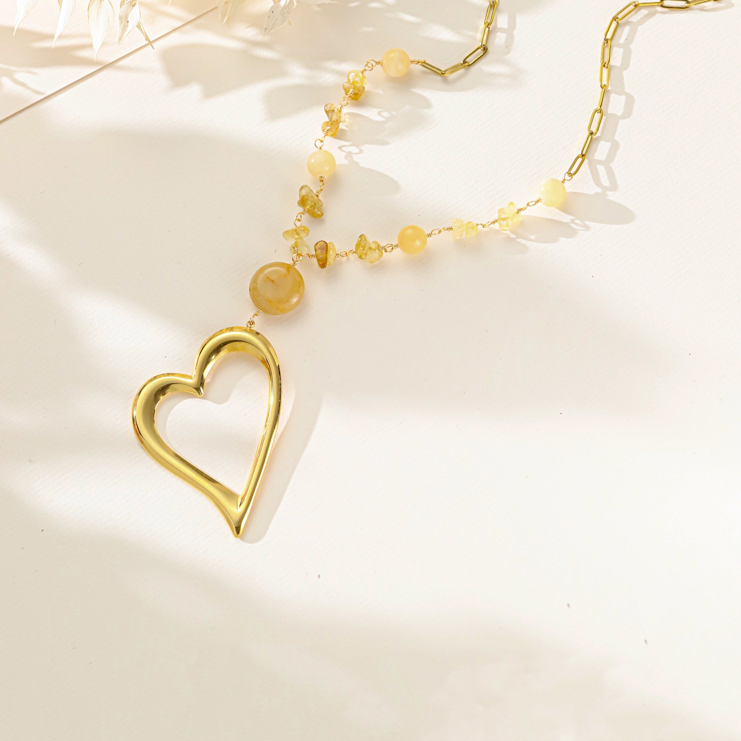 Yellow Quartz Stainless Steel Necklace N5939