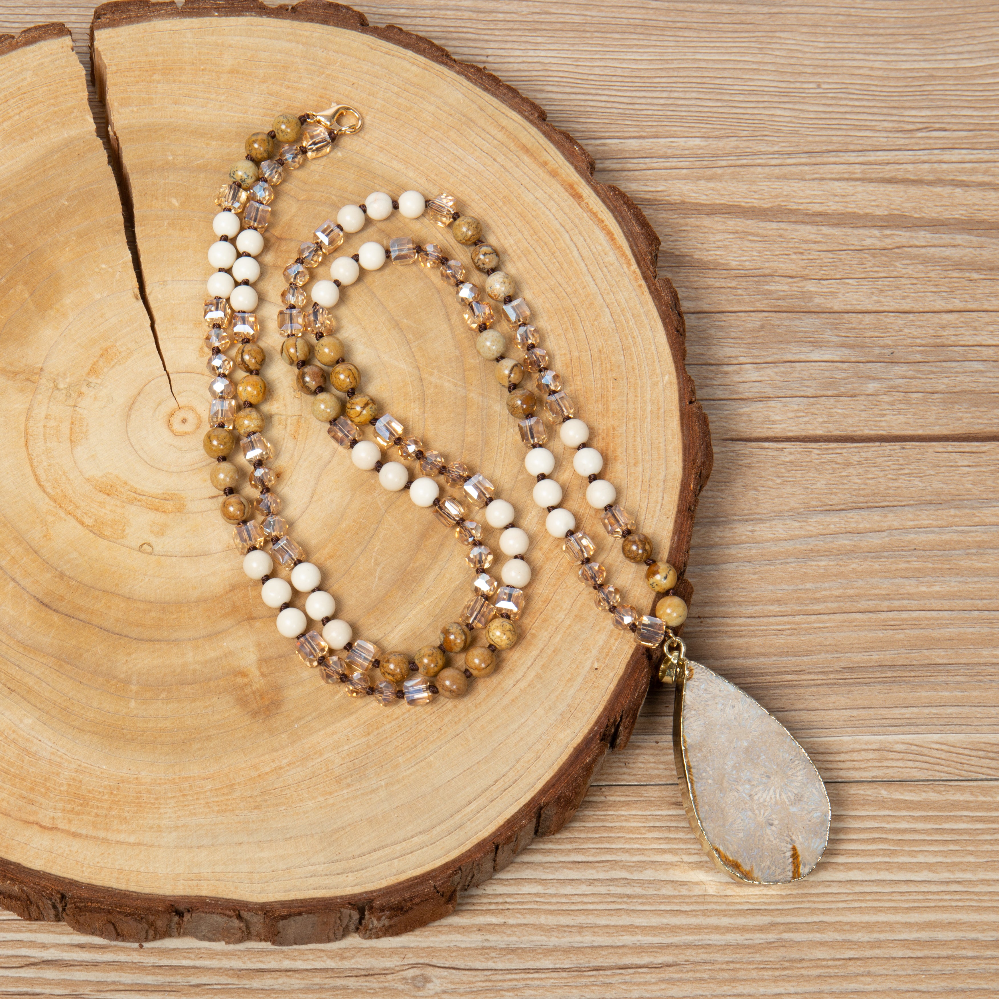 Coral Pendant Picture Jasper Necklace N5951