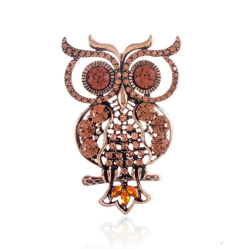 Owl Rhinestone Brooch P1547