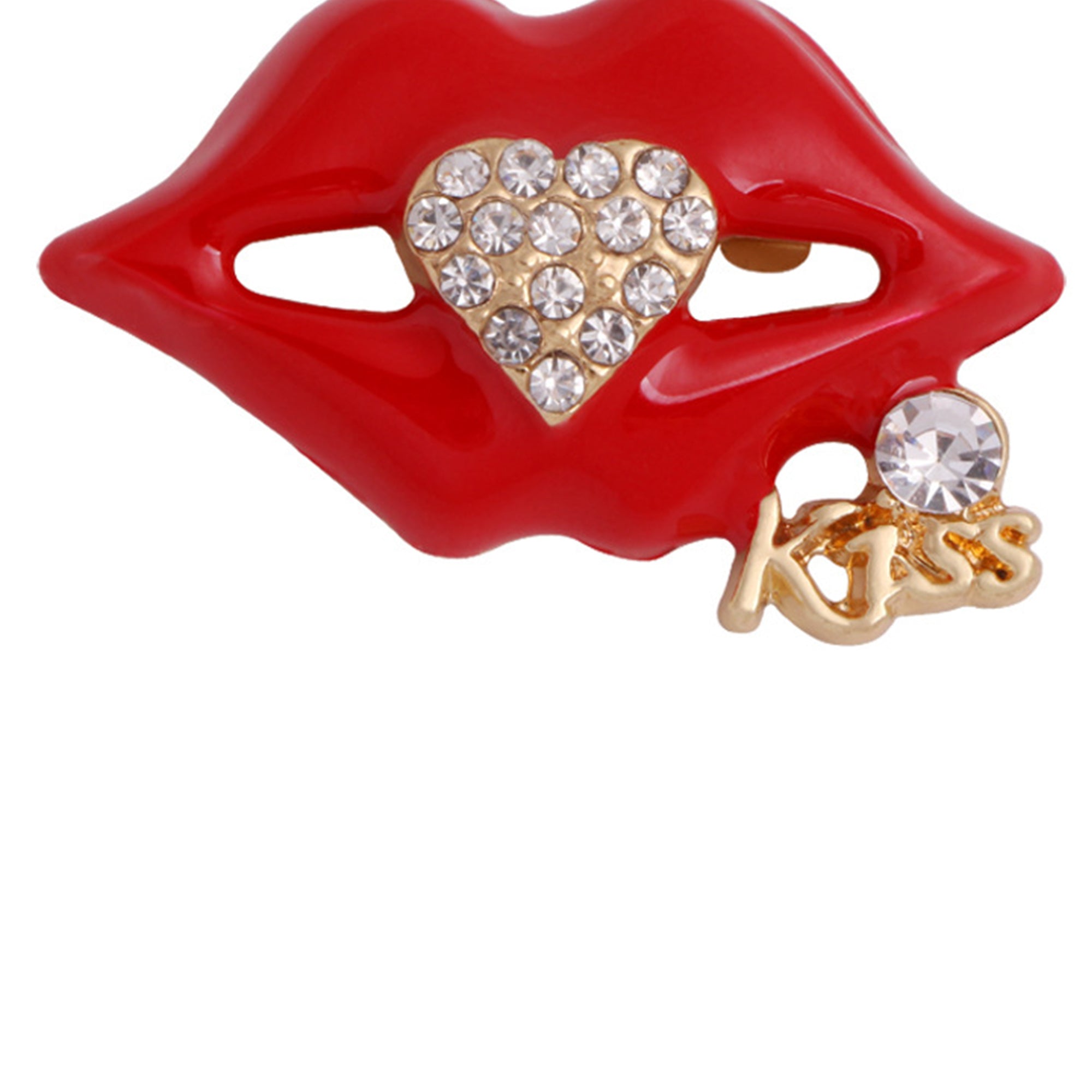 Rhinestone Red Lips Brooch PA3307