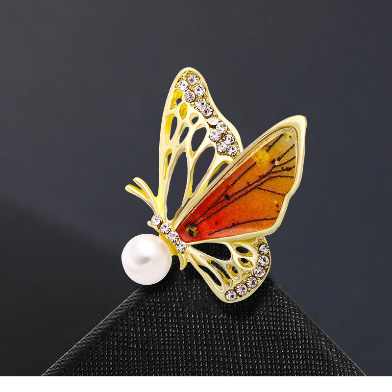 Butterfly Rhinestone Pearl Brooch PA3735