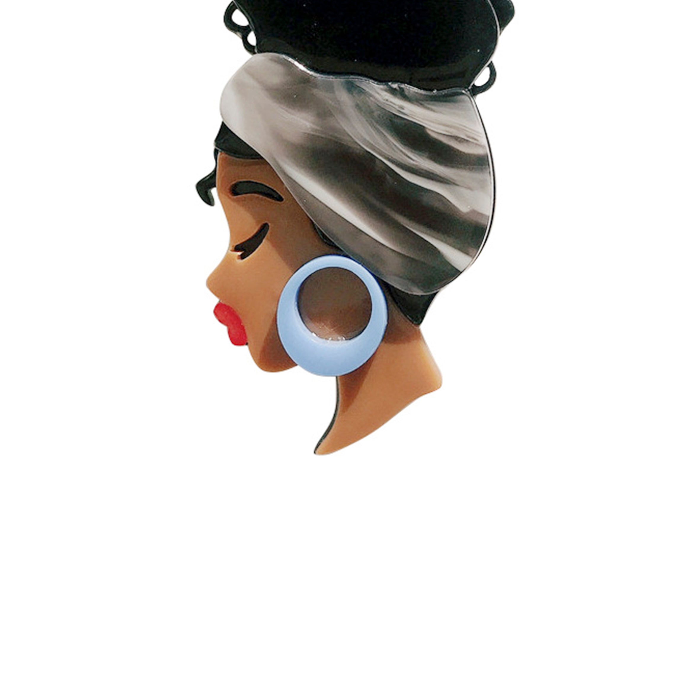 Headscarf Big Earrings Girl Acrylic Brooch PA4091