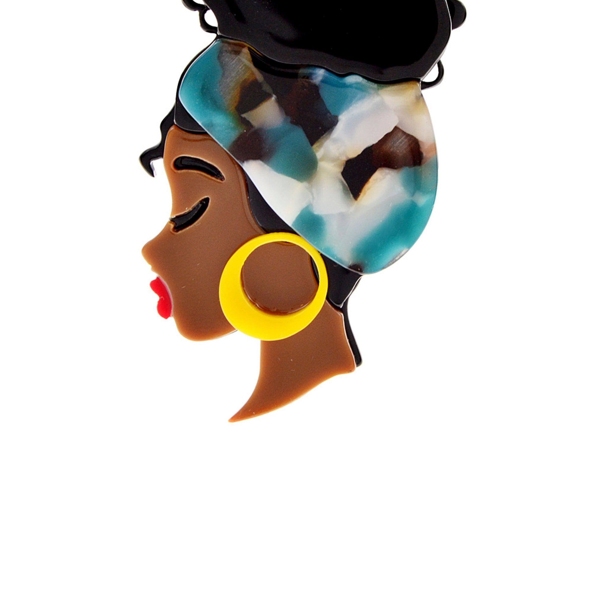 Headscarf Big Earrings Girl Acrylic Brooch PA4091
