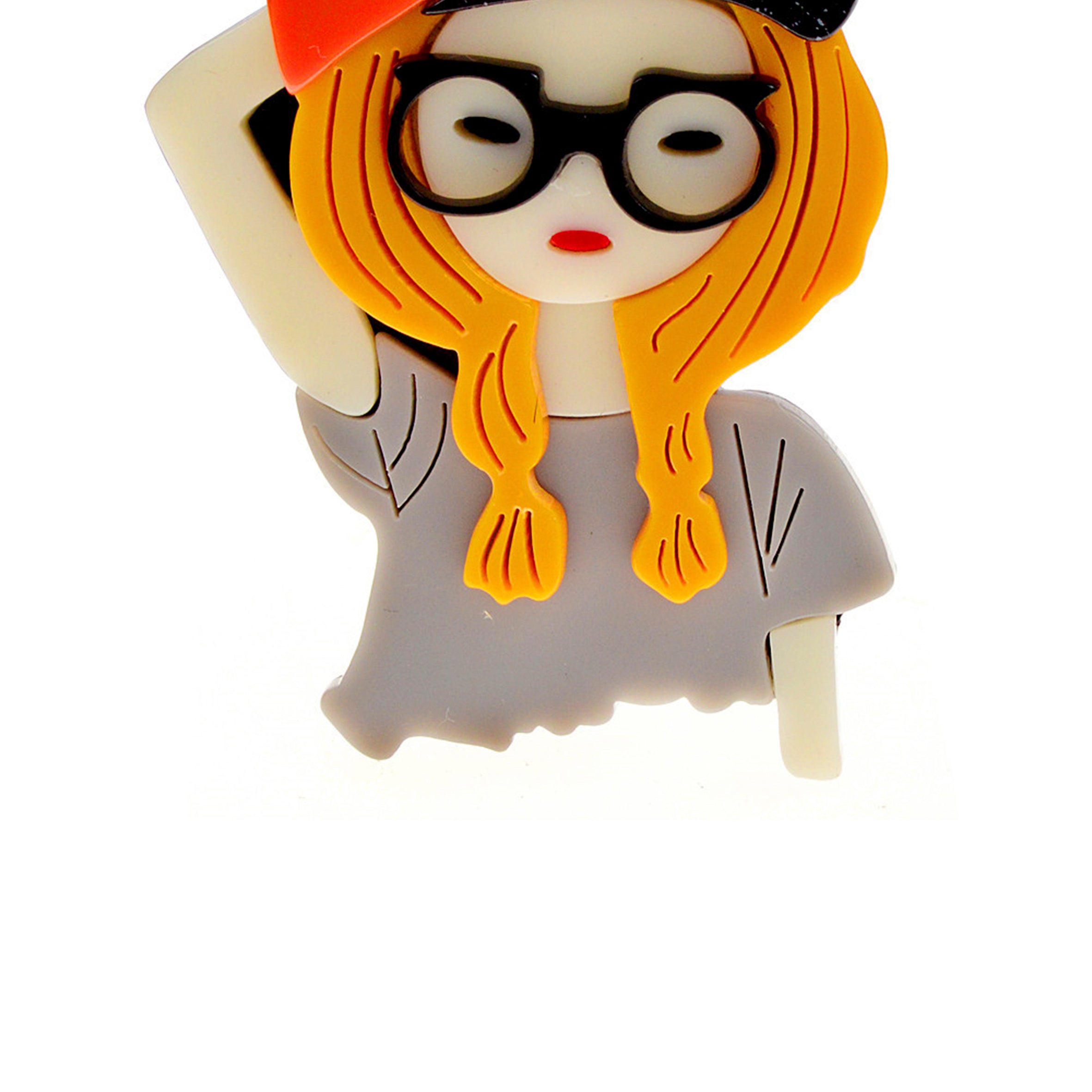 Cap And Glass Girl Acrylic Brooch PA4096
