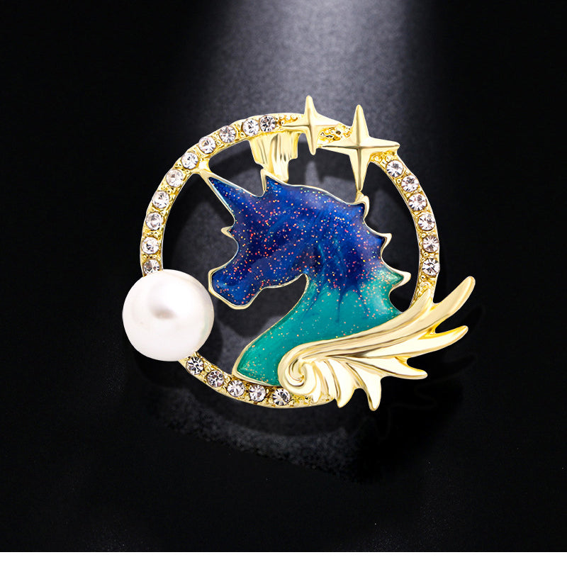 Sun Unicorn Rhinestone Brooch PA4124