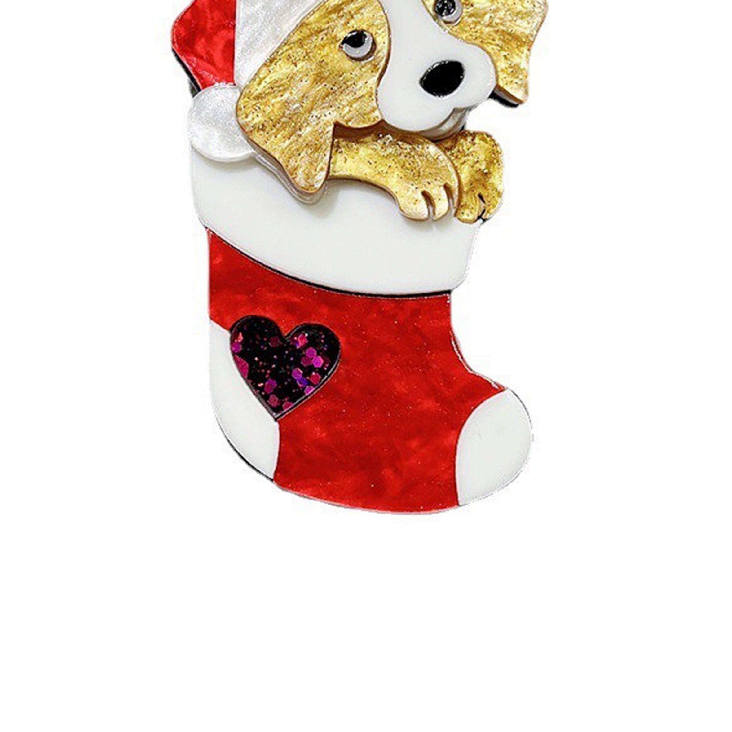 Christmas Stocking Dog Acrylic Brooch PA4342